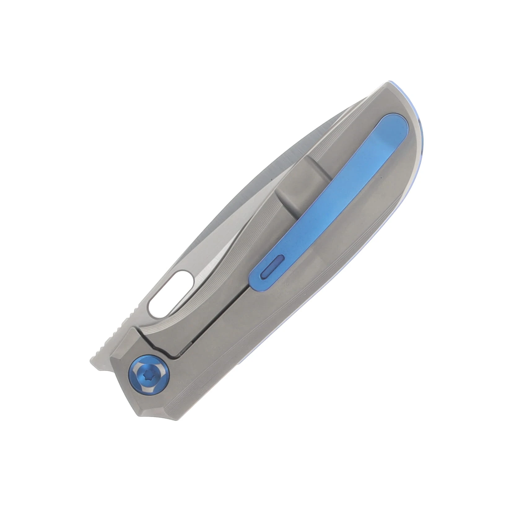 Poikilo Blade Gecko Folding Knife Standard PSW V1 TI Handle W/ Blue Accent M398 Blade POIBGECSPSWV1SOLID View 6