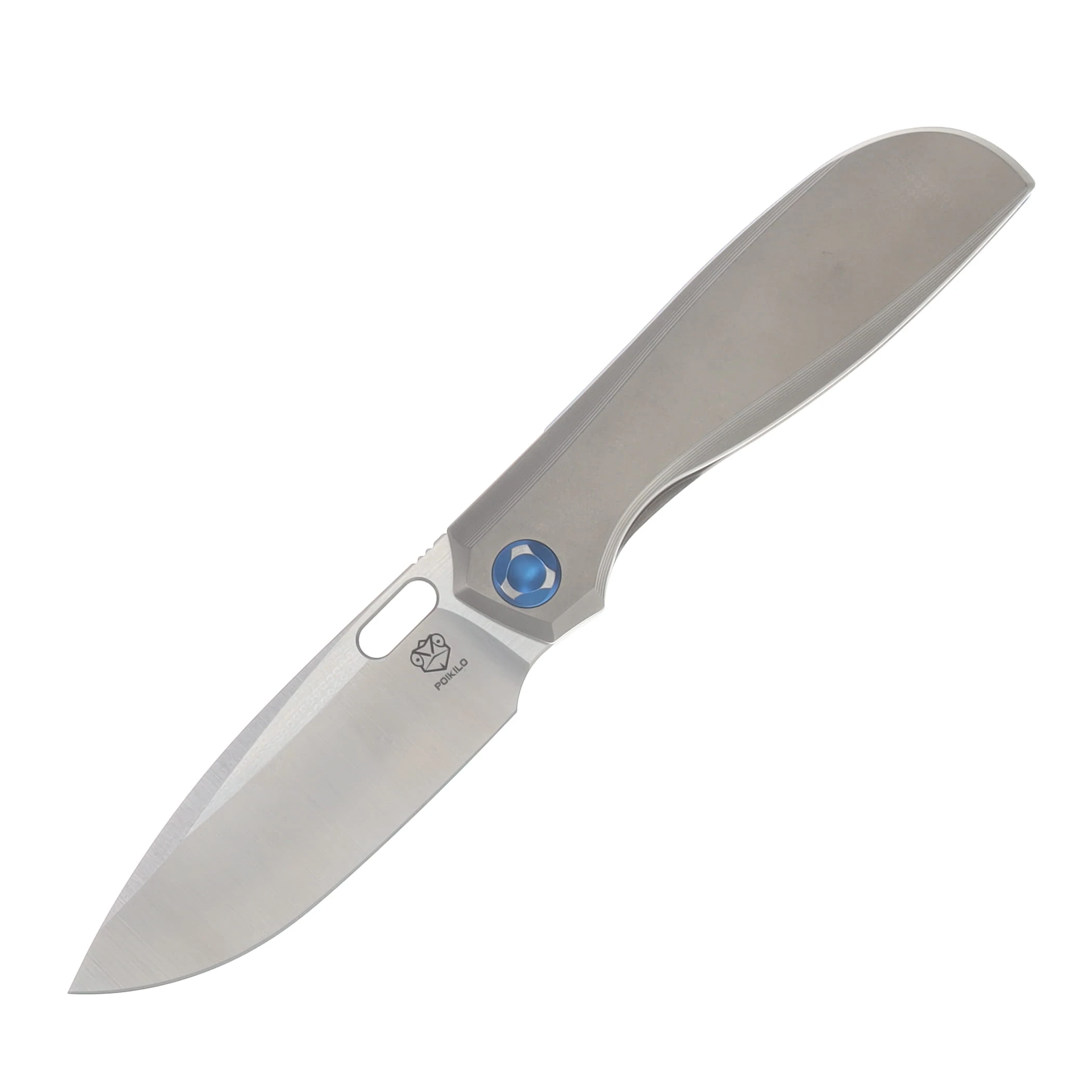 Poikilo Blade Gecko Folding Knife Standard PSW V1 TI Handle W/ Blue Accent M398 Blade POIBGECSPSWV1SOLID View 1
