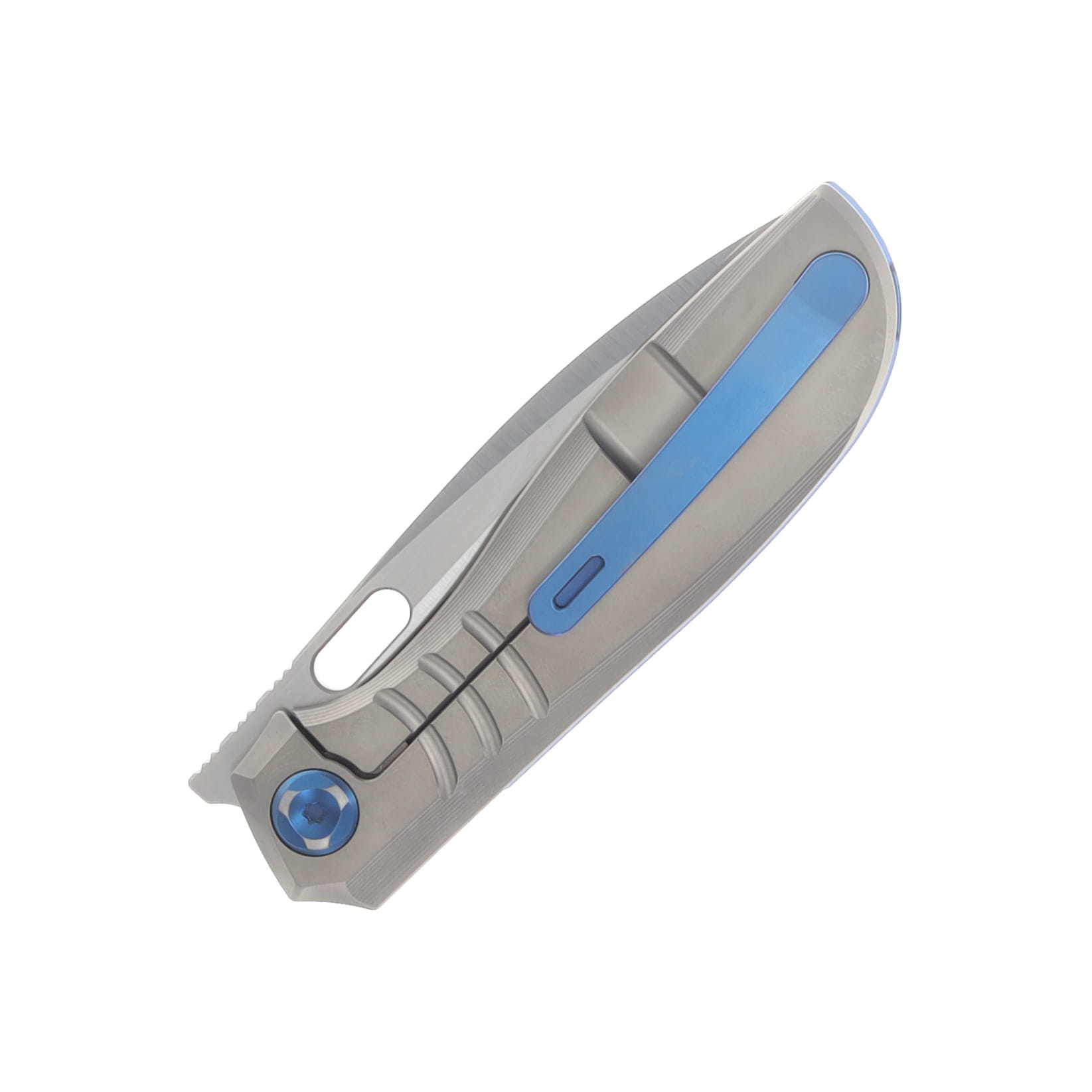 Poikilo Blade Gecko Folding Knife Standard PSW V2 3 Fins TI Handle W/Blue Accent M398 Blade POIBGECSPSWV23FINS View 6