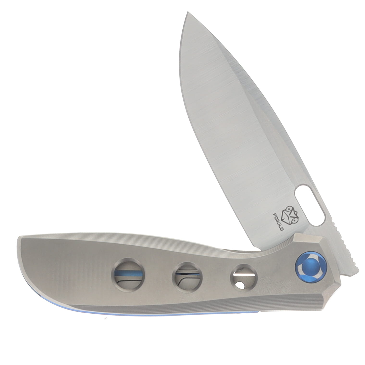 Poikilo Blade Gecko Folding Knife Standard PSW V3 TI Handle W/3 Circles-Blue Accent M398 Blade POIBGECSPSWV33CIRC View 3