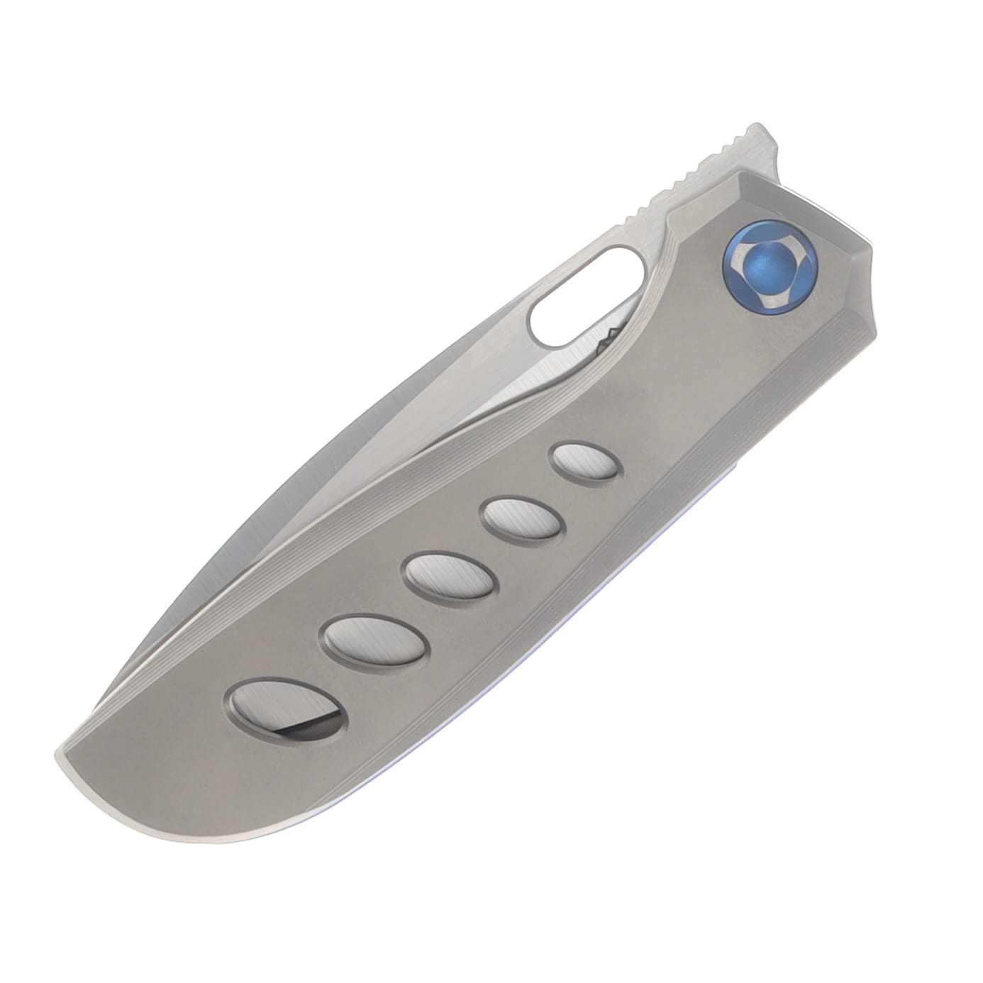 Poikilo Blade Gecko Folding Knife Standard PSW V4 TI Handle W/5 Ovals-Blue Accent M398 Blade POIBGECSPSWV45OVL View 5