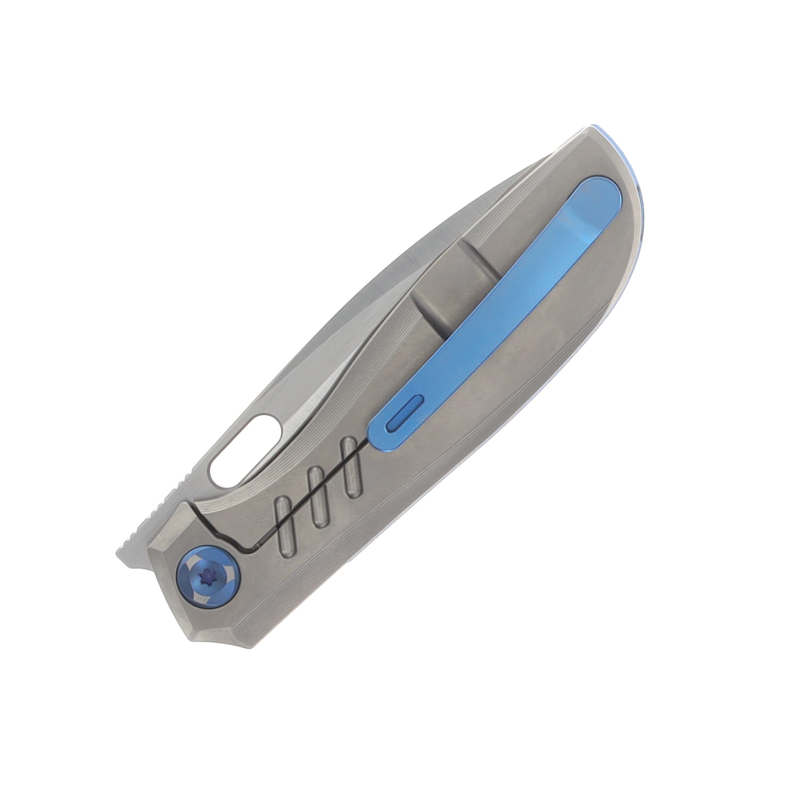 Poikilo Blade Gecko Folding Knife Standard PSW V5 TI Handle W/5 Slots - Blue Accent M398 Blade POIBGECSPSWV55SLT View 6