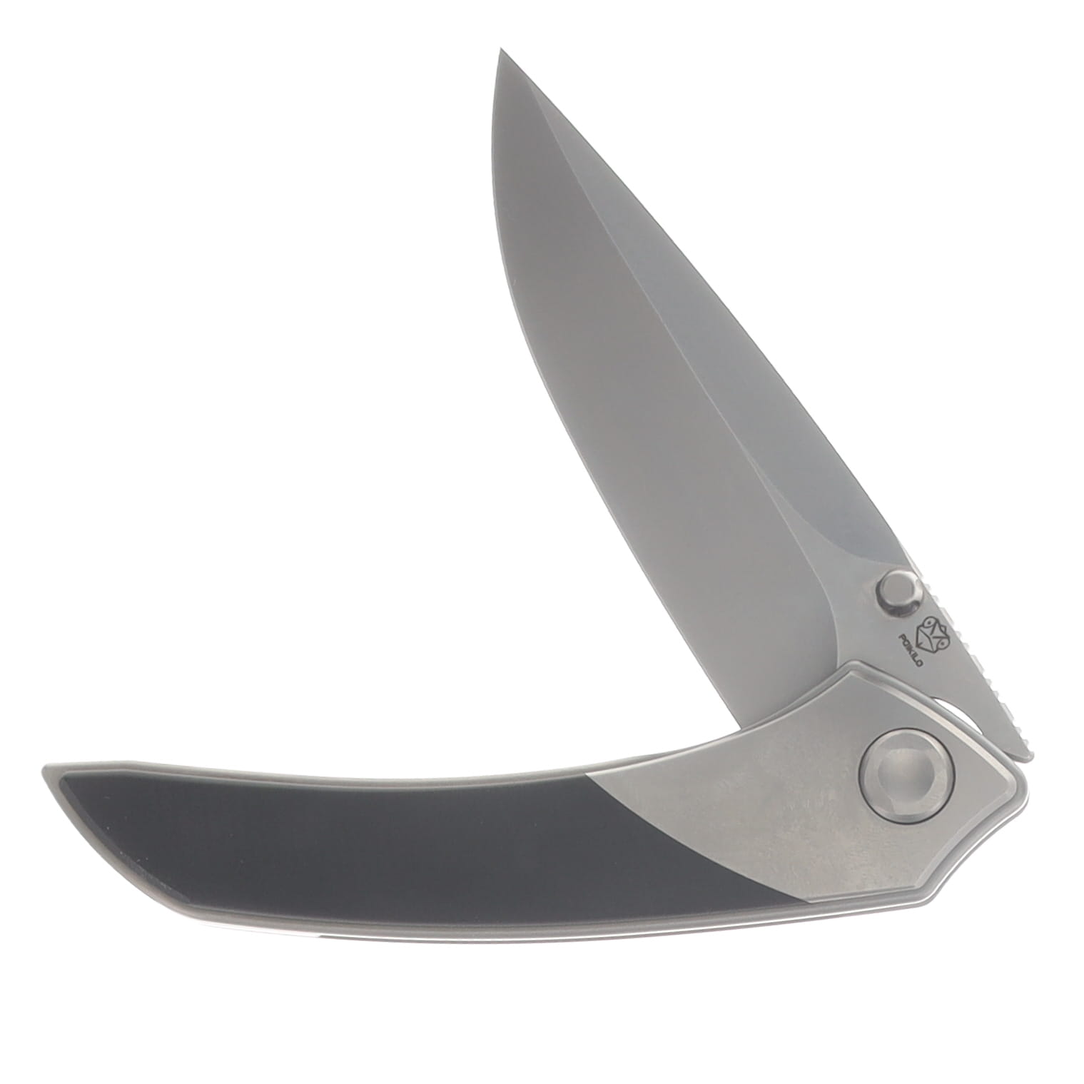Poikilo Blade Tuna Mini Standard PSW Folding Knife Black Gray TI Handle M398 Blade POIBTUNAMINISPSW View 3
