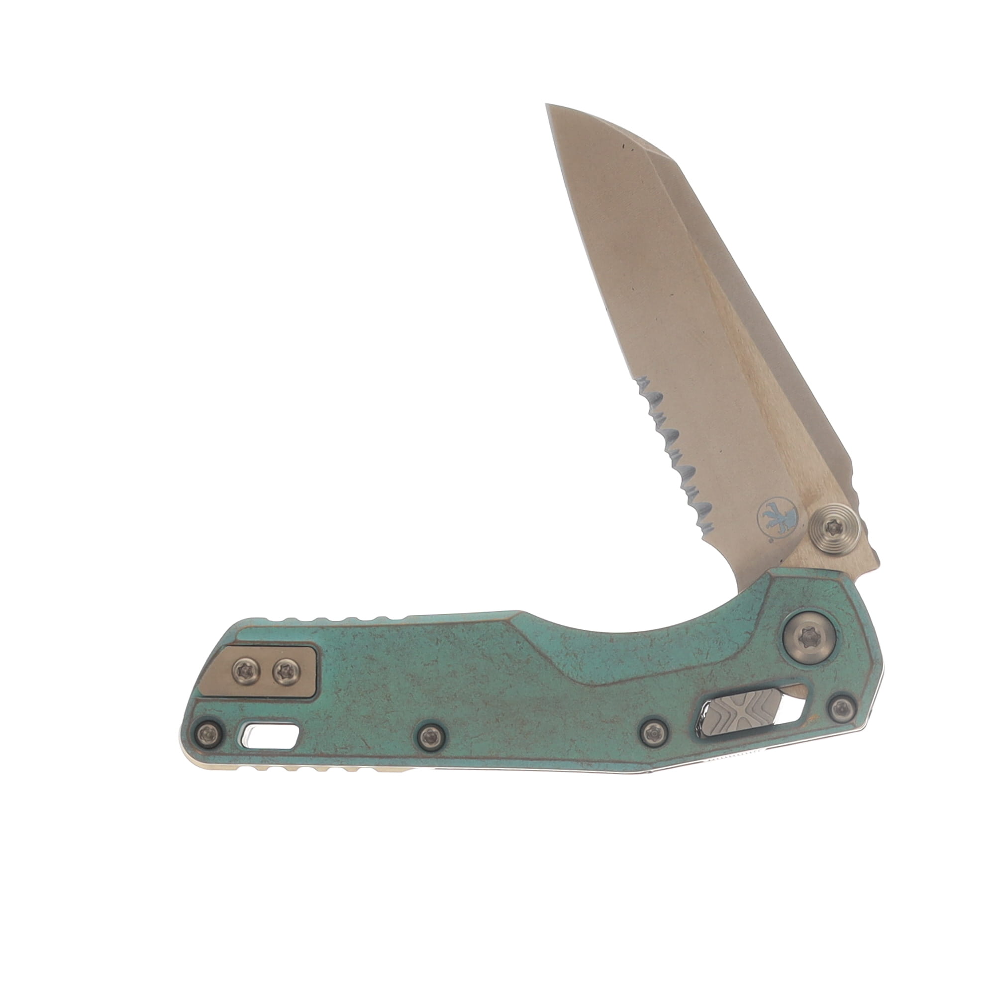Microtech MSI Mini RAM-LOK Marfione Select Folder PS Bronzed SW Antique Green Ano Slab Side TI W/Bronze Accent MT210M14MS2 View 3