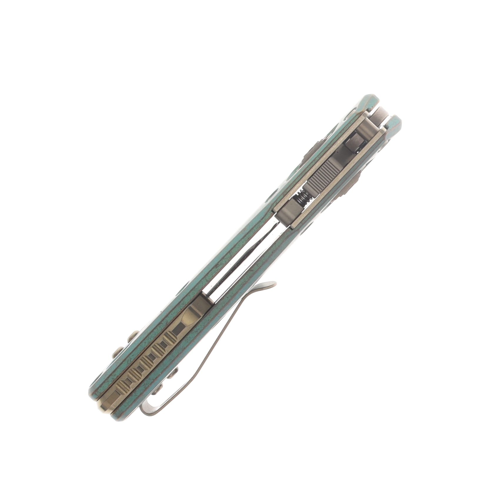 Microtech MSI Mini RAM-LOK Marfione Select Folder PS Bronzed SW Antique Green Ano Slab Side TI W/Bronze Accent MT210M14MS2 View 7