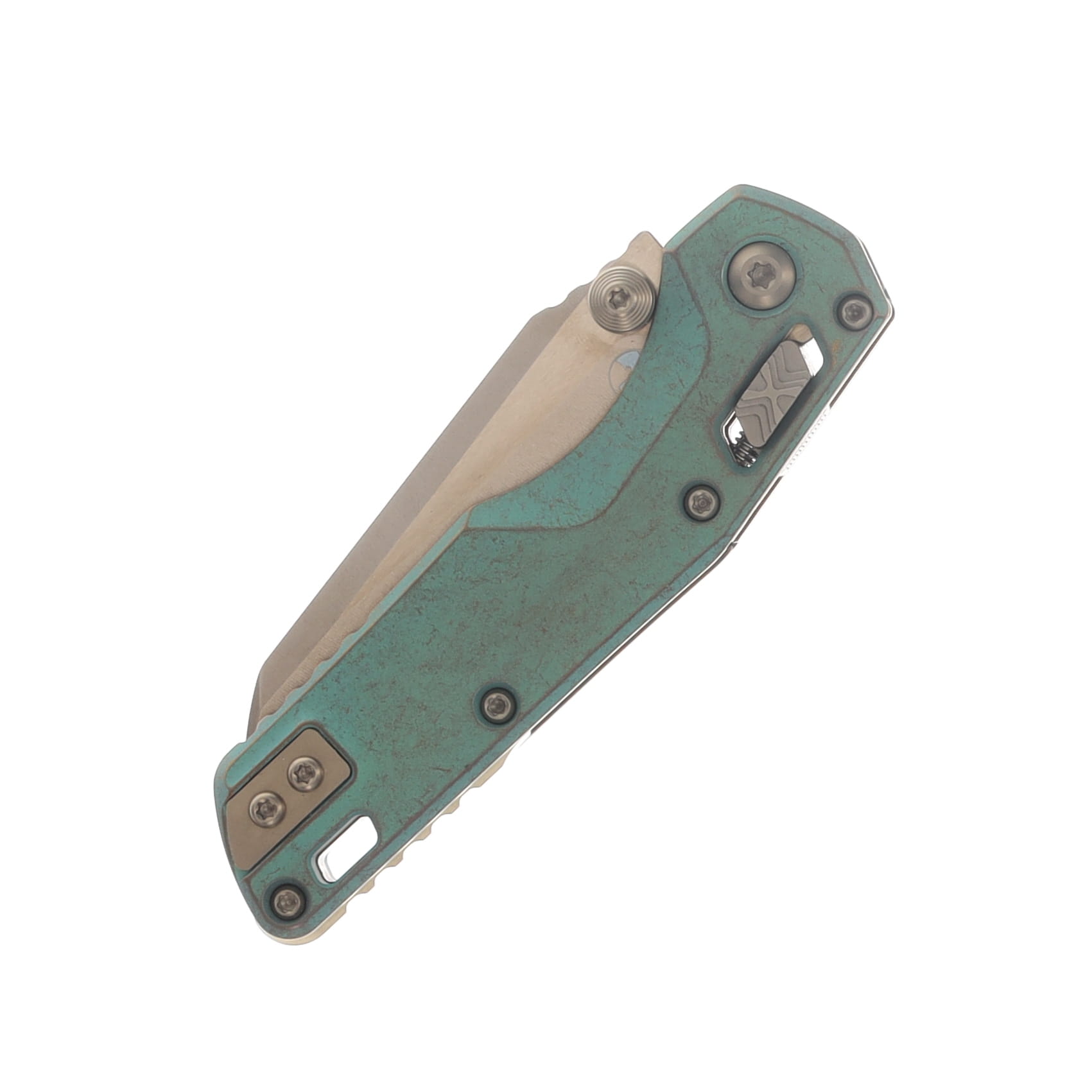 Microtech MSI Mini RAM-LOK Marfione Select Folder PS Bronzed SW Antique Green Ano Slab Side TI W/Bronze Accent MT210M14MS2 View 5