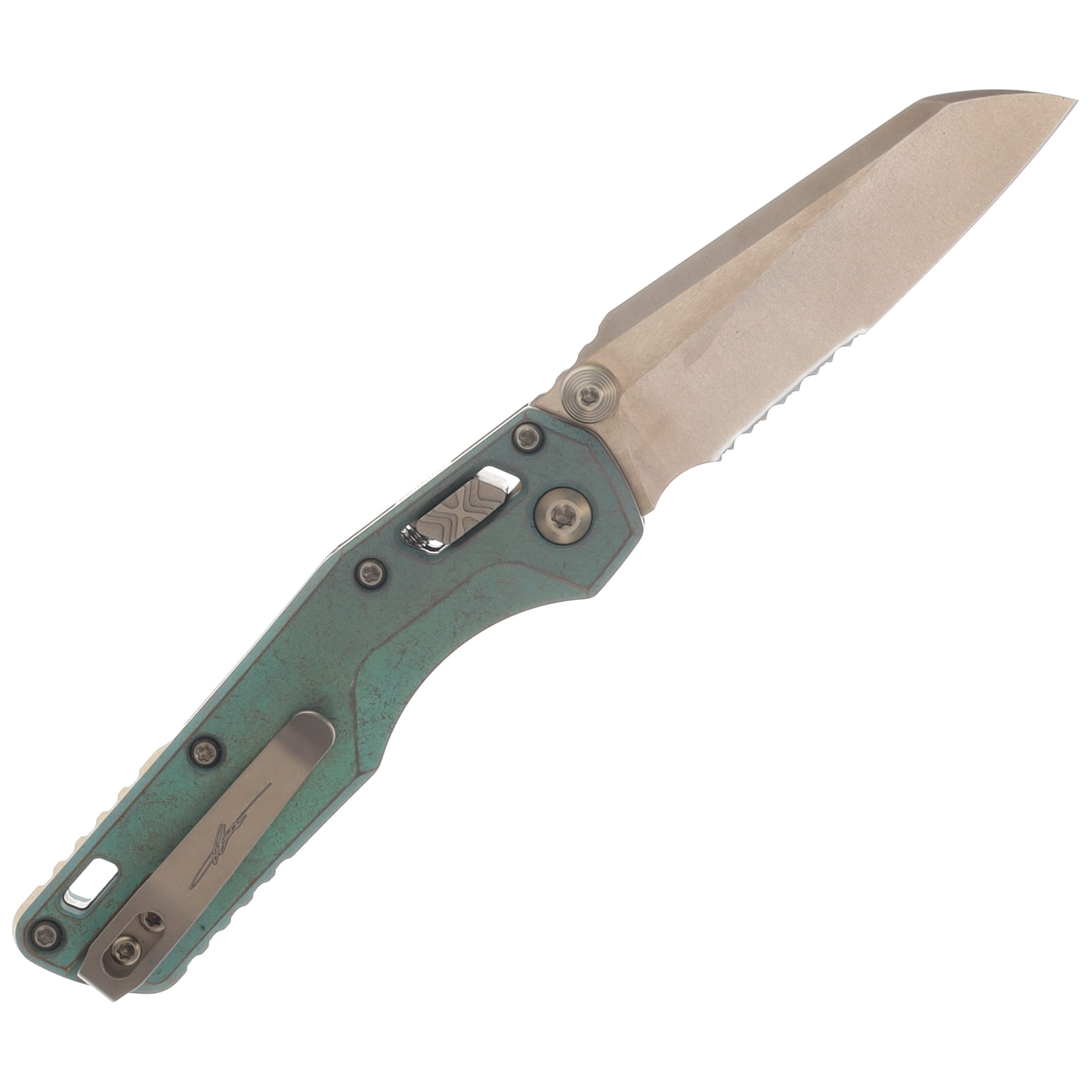 Microtech MSI Mini RAM-LOK Marfione Select Folder PS Bronzed SW Antique Green Ano Slab Side TI W/Bronze Accent MT210M14MS2 View 2