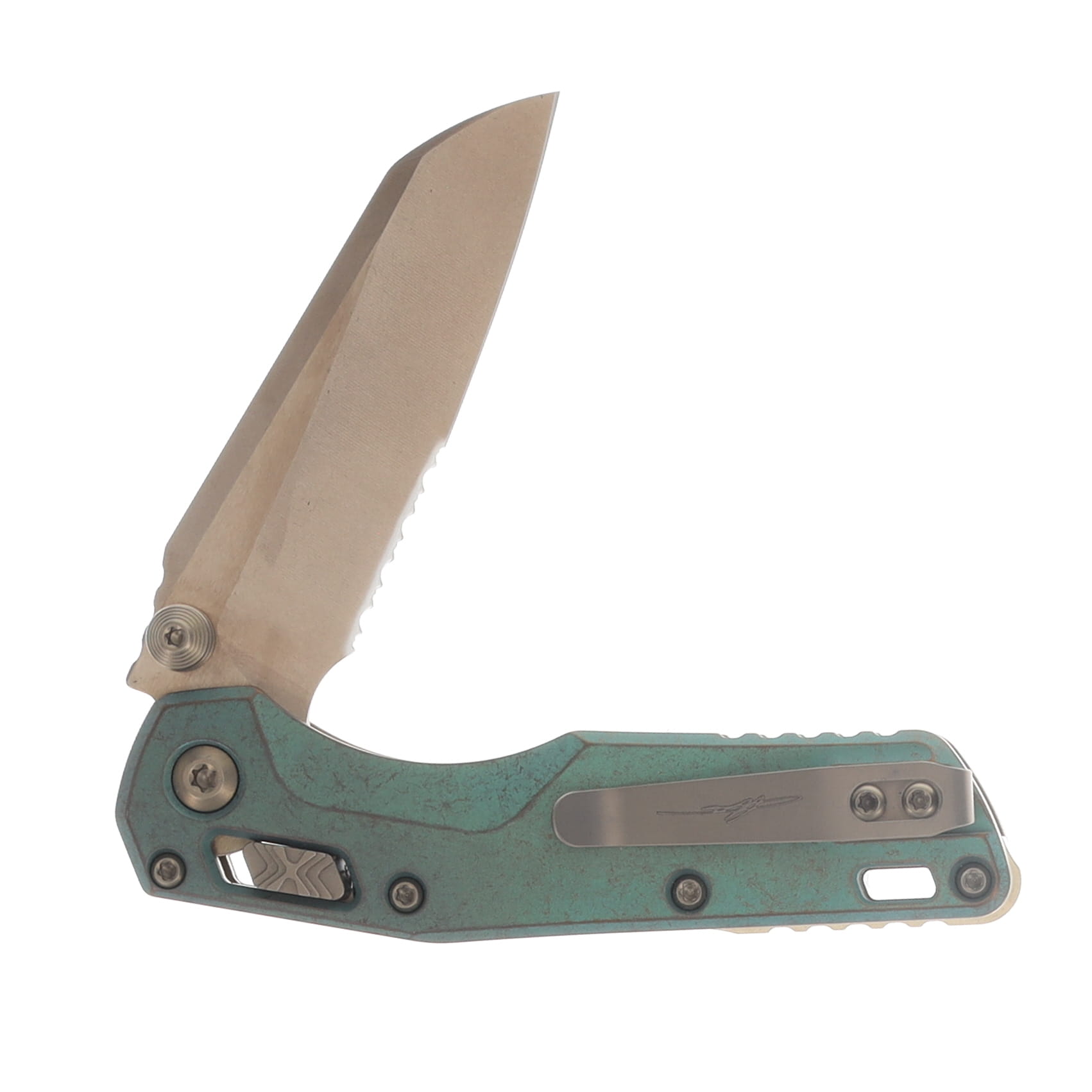 Microtech MSI Mini RAM-LOK Marfione Select Folder PS Bronzed SW Antique Green Ano Slab Side TI W/Bronze Accent MT210M14MS2 View 4