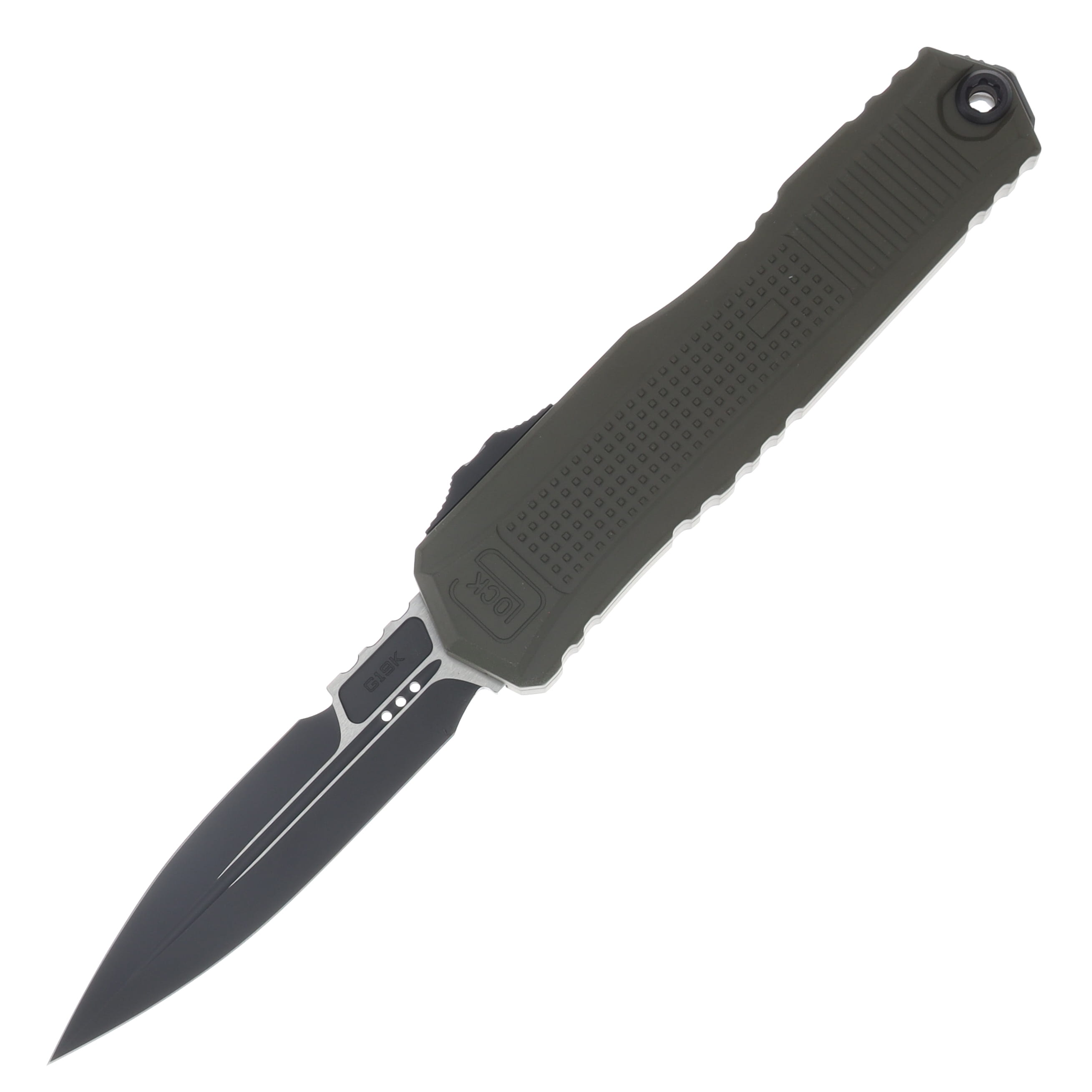 Glock x Microtech Glock G19K D/E OTF Auto Black Bayonet Blade and Hardware Standard OD Green Chassis 80-1OD GLO79315 View 1