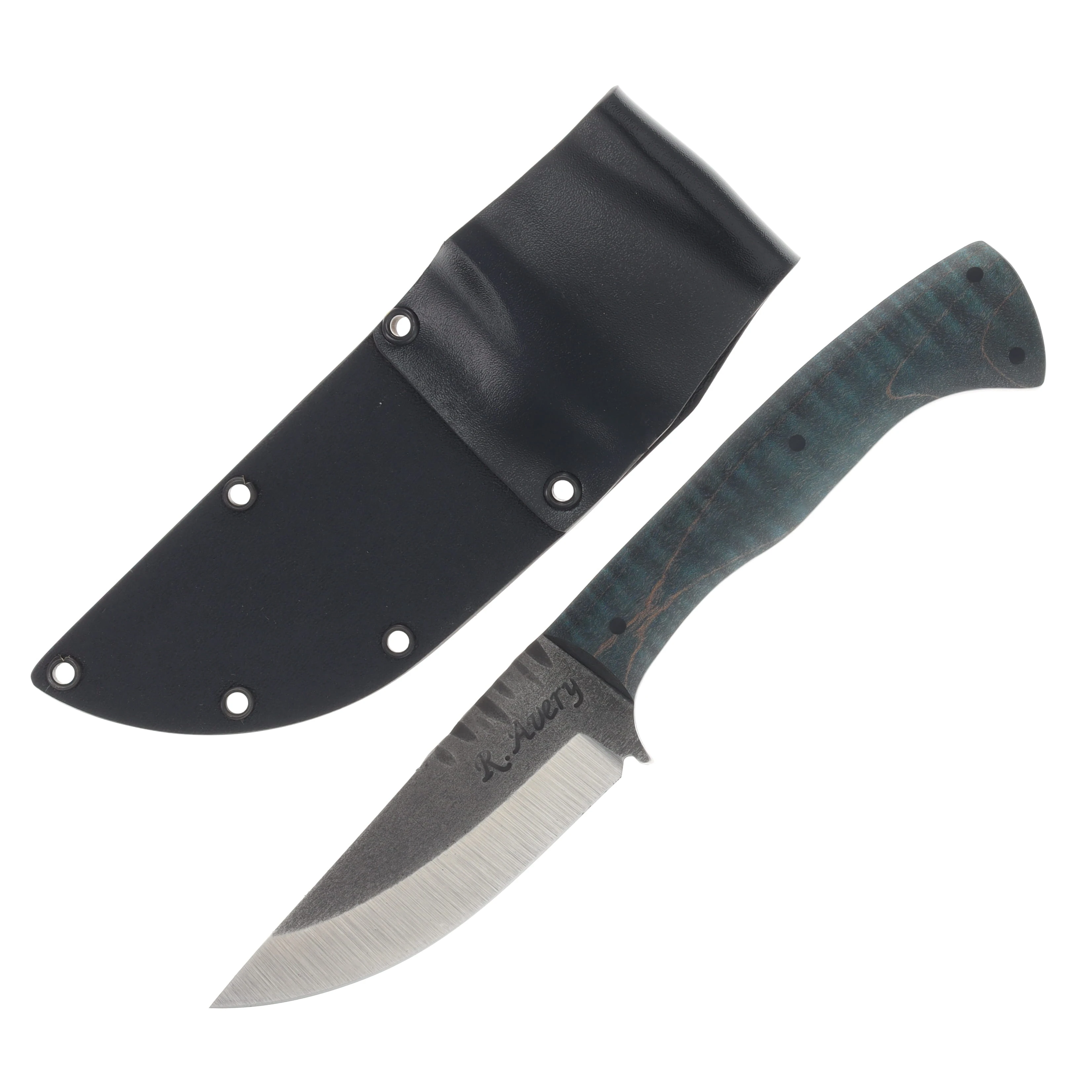 Avery Knifeworks Field Knife Fixed Blade Forged Magnacut/Blue Dyed Curly Maple AK01BCM View 1
