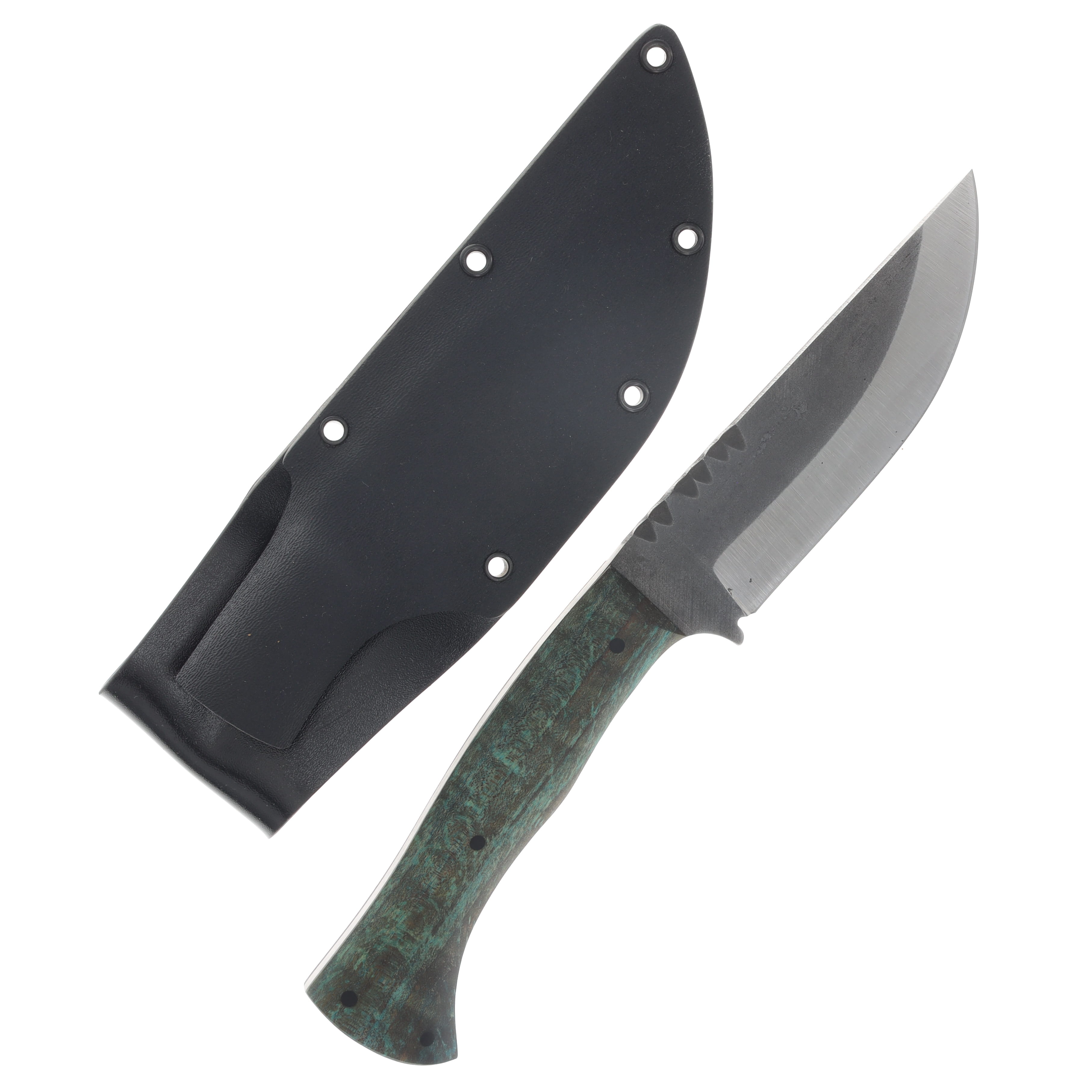 Avery Knifeworks Woodsman Fixed Blade Forged Magnacut/Teal Dyed Curly Maple AK02TCM View 1