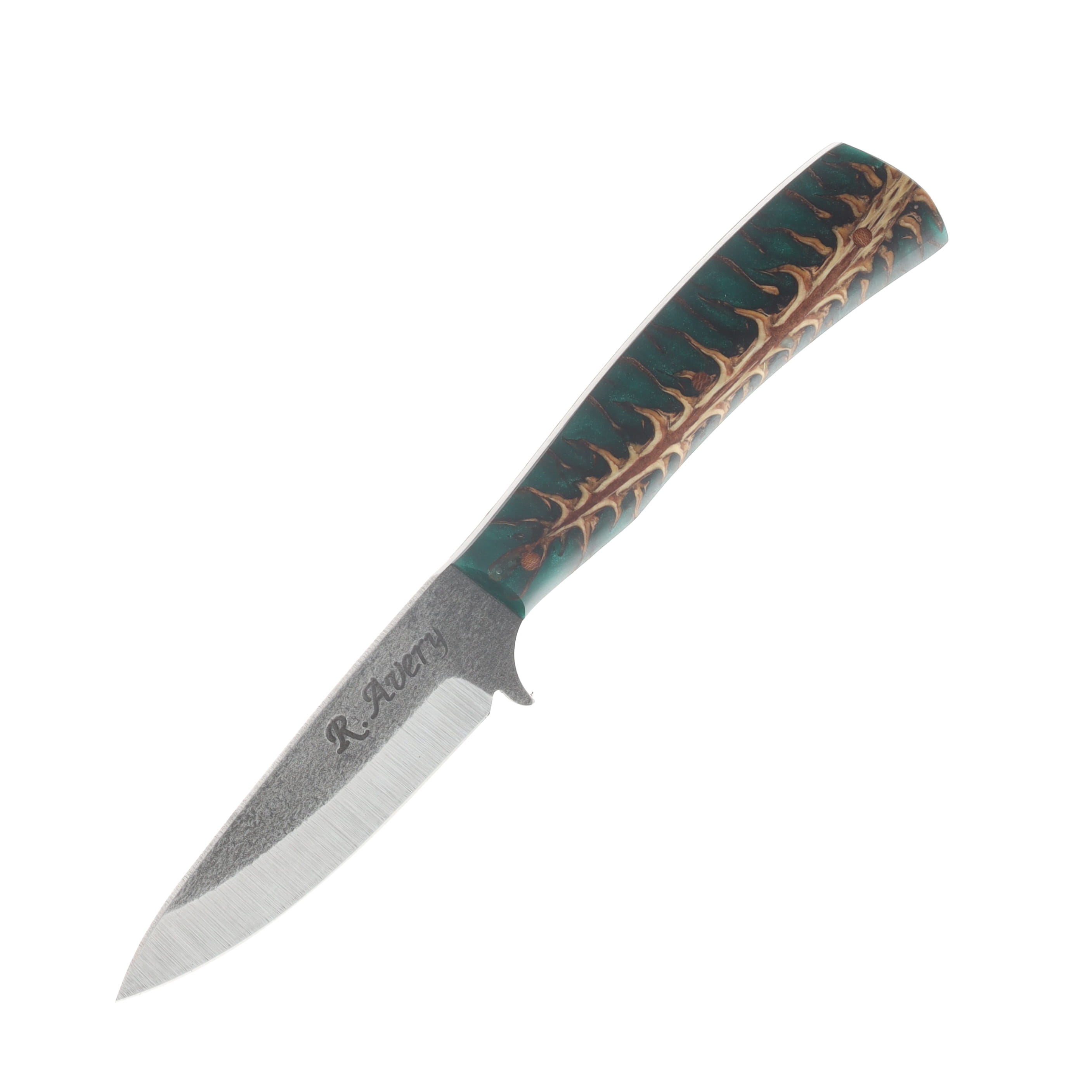 Avery Knifeworks Bird and Trout Knife Fixed Blade Forged Magnacut/Green Pinecone AK03GP View 3