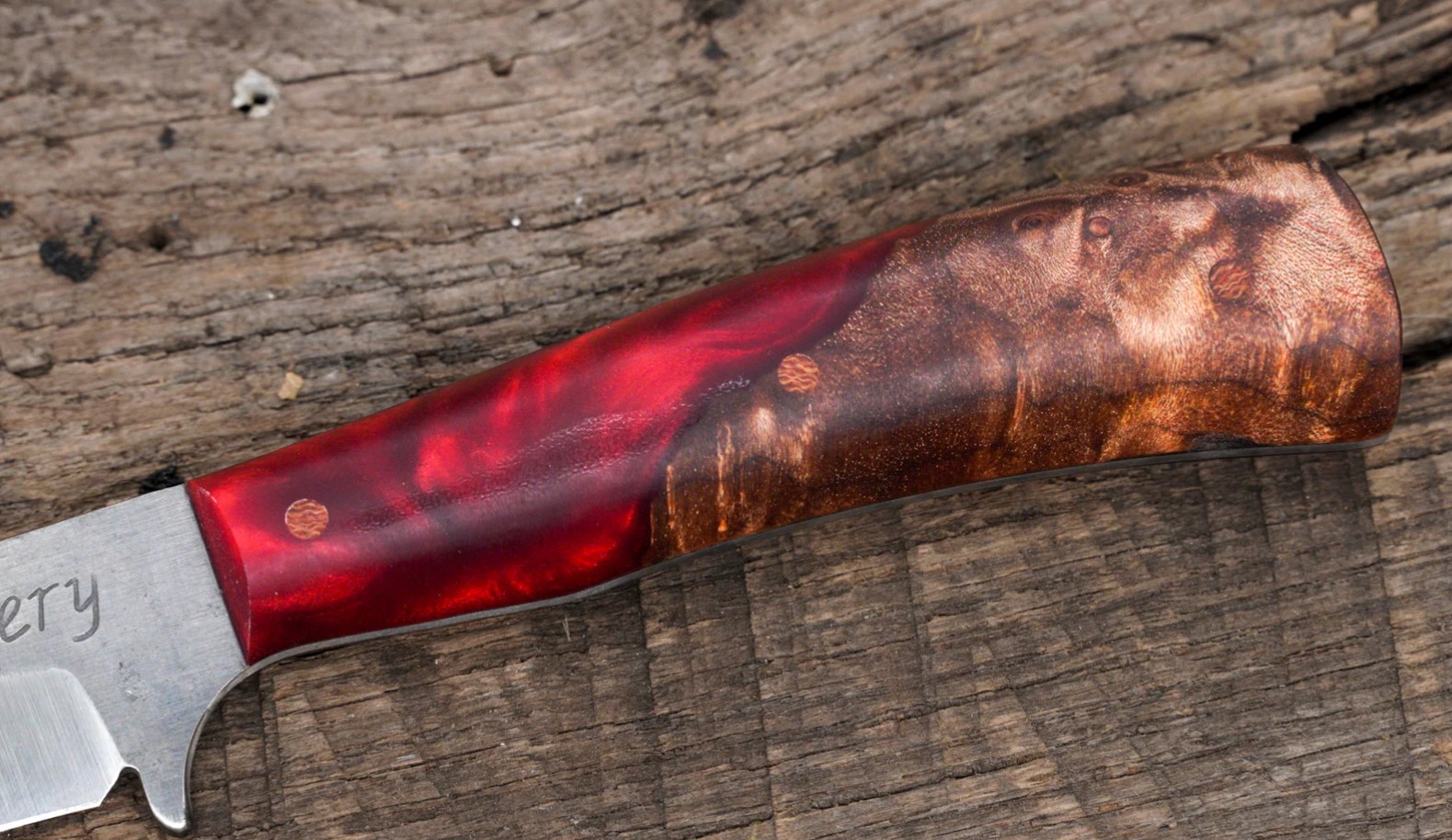 Avery Knifeworks Bird and Trout Knife Fixed Blade Forged Magnacut/Red Resin & Maple Burl AK03RMB View 1