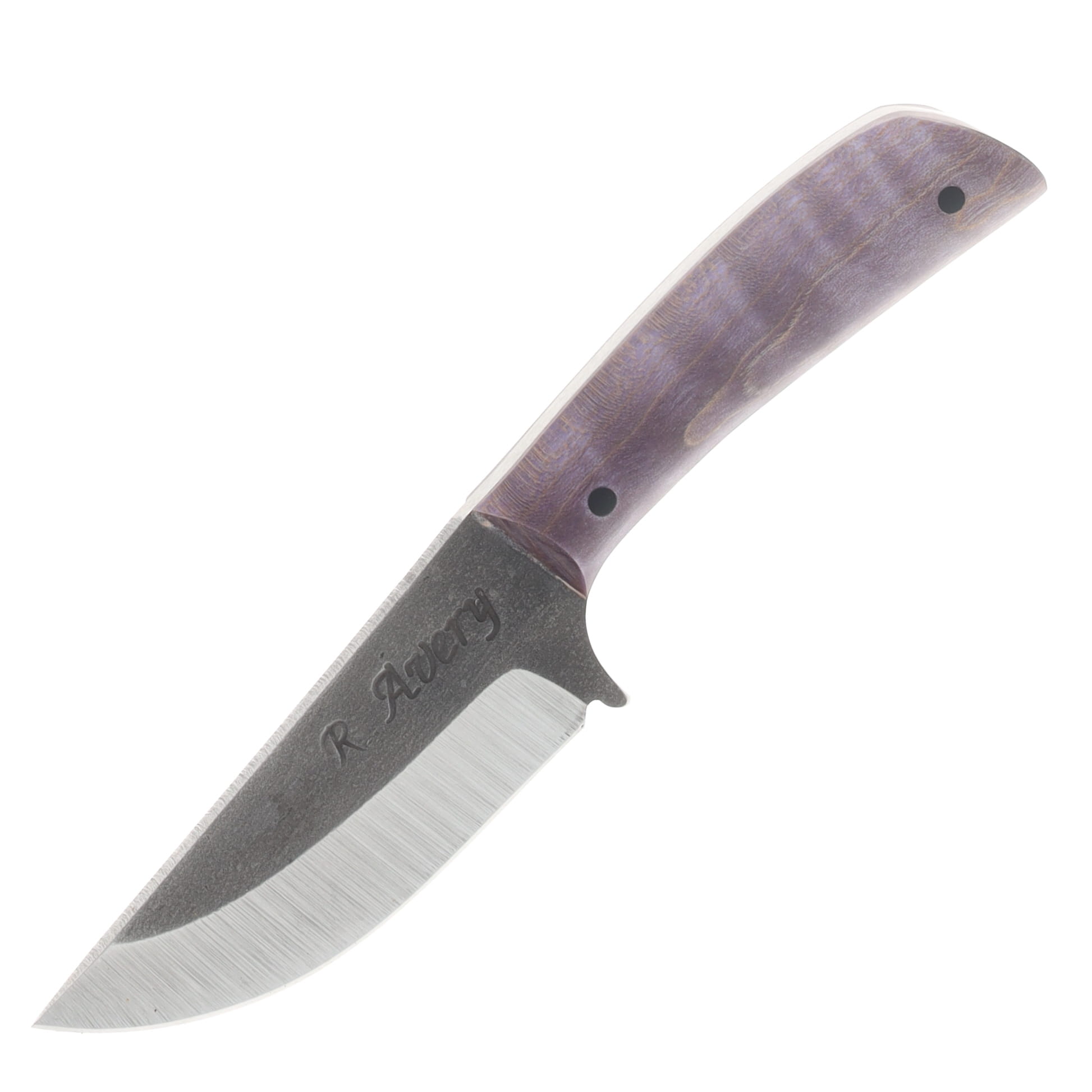 Avery Knifeworks Mini XL Fixed Blade Knife Forged Magnacut/Purple Dyed Curly Maple AK04PCM View 4
