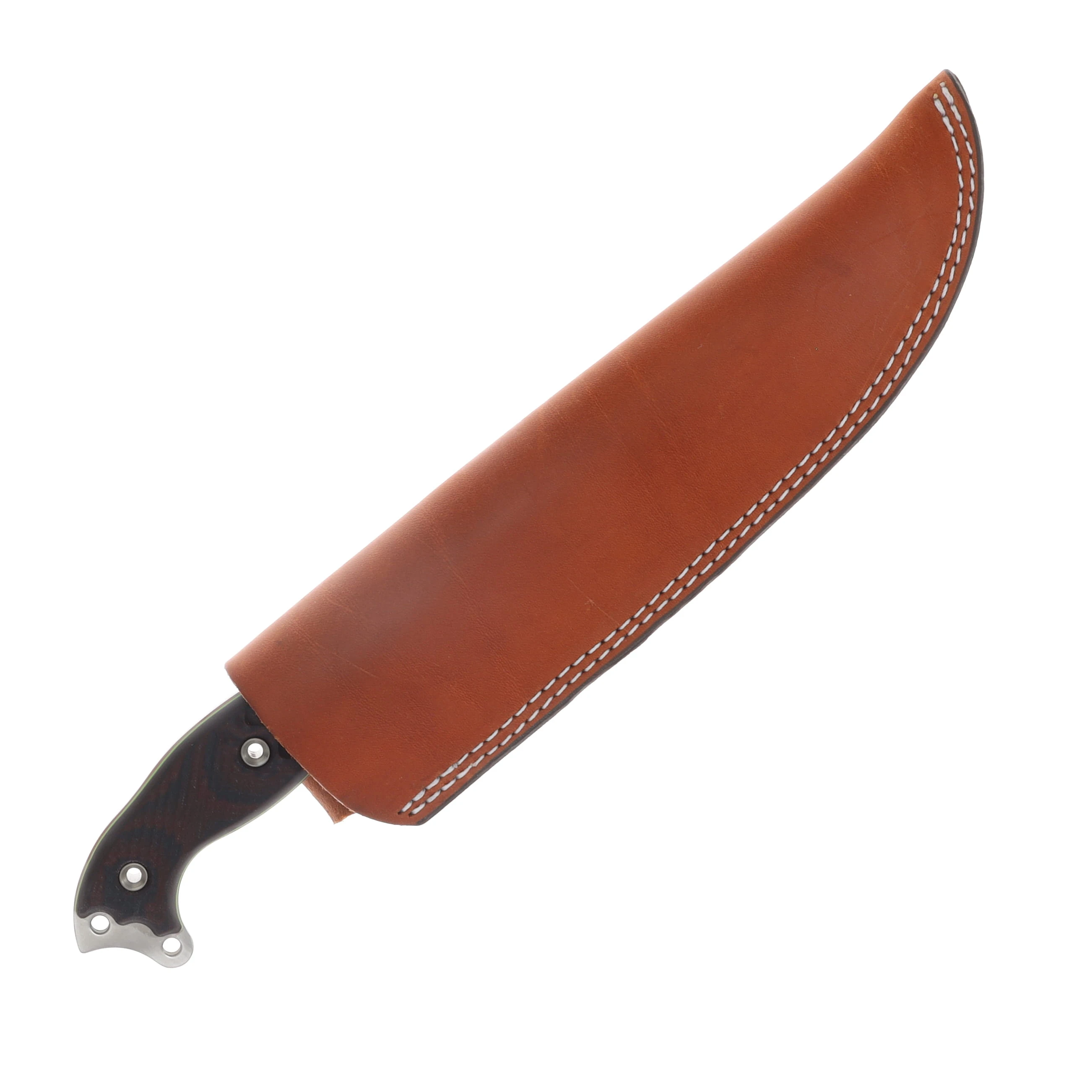 Busse Beating Heart Fixed Knife Satin Blade Nuclear Dark Red-Black Handle Lime Green Liner Brown Leather Sheath View 4