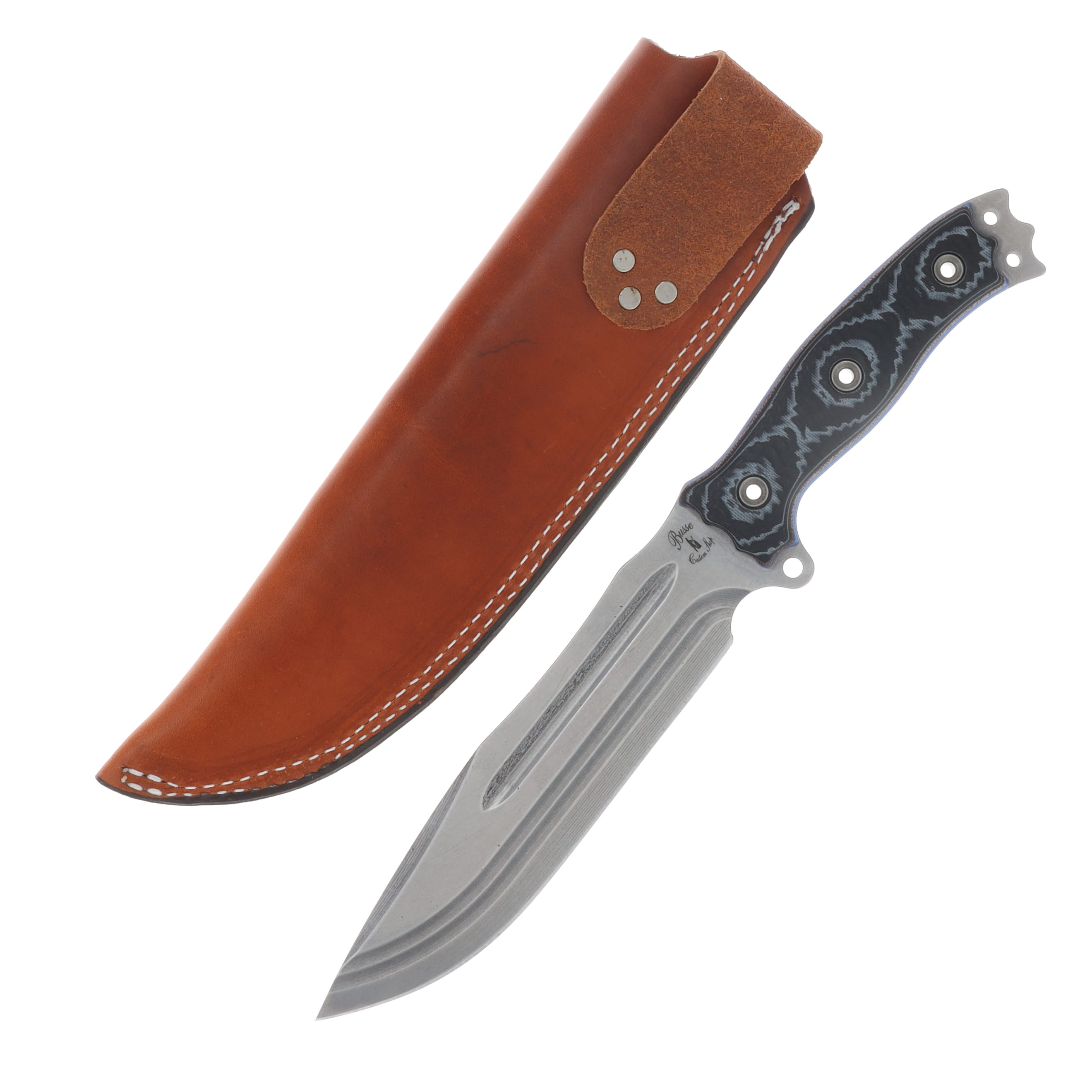 Busse Hell Razor 2 Competition Fixed Knife SW Blade Nuclear Blue Black Handle Brown Leather Sheath BKHR2NUCBLUBLK View 2