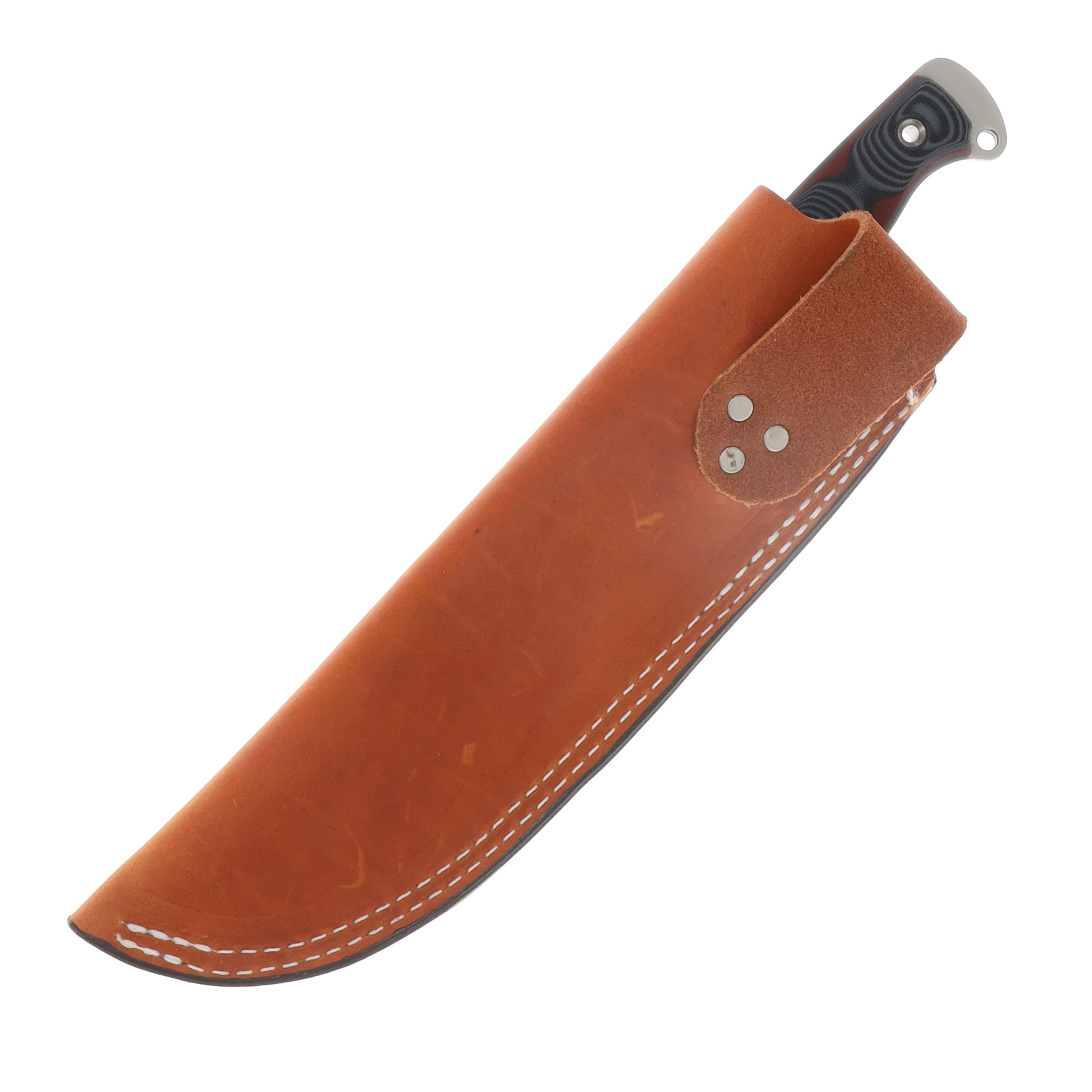 Busse Boss HOG Badger Fixed Knife Satin Blade Nuclear Red-Black Handle Brown Leather Sheath BOSSHOGBDMUCRDBK View 5