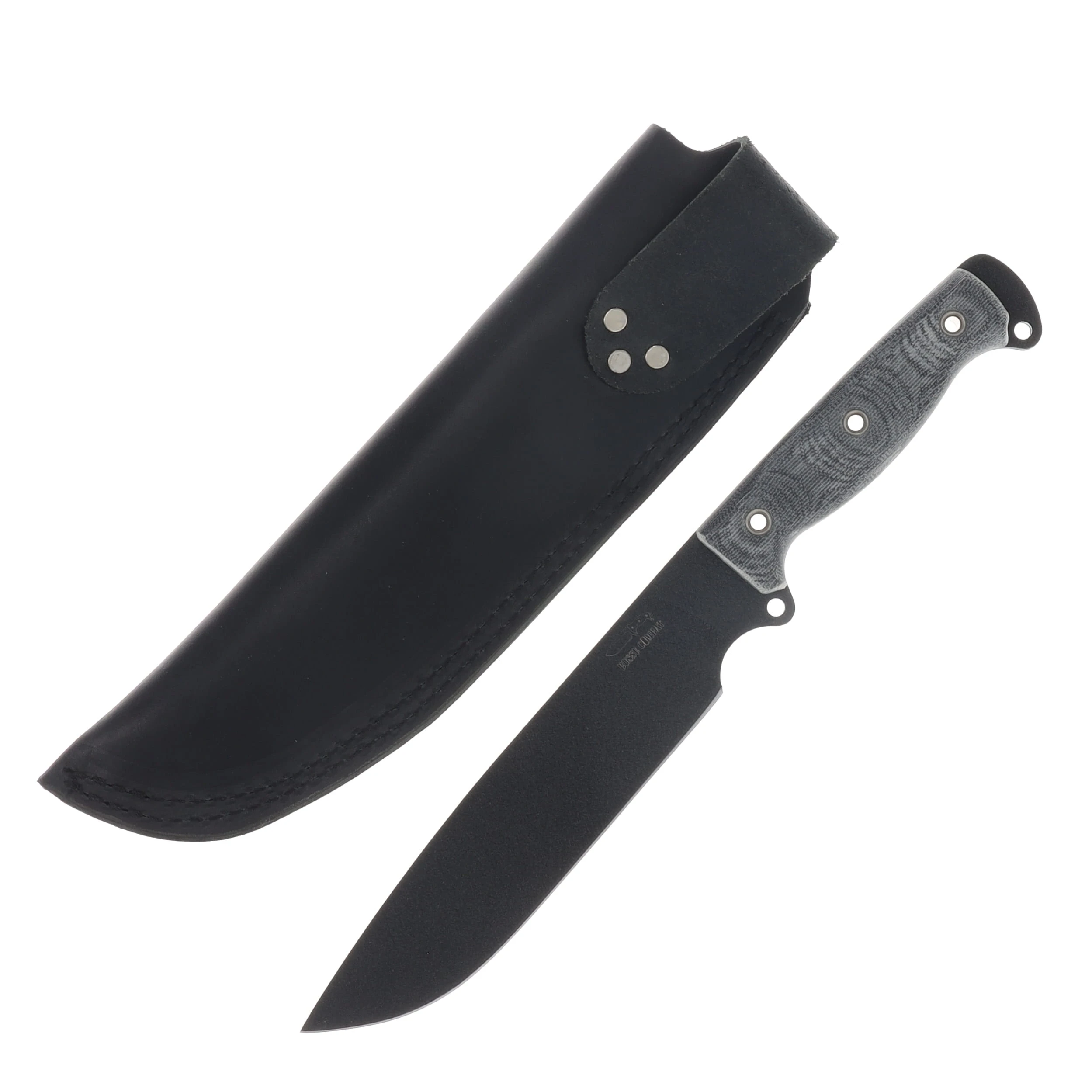 Busse Boss HOG Badger Fixed Knife Coated Black Blade Black Canvas Handle Black Leather Sheath BOSSHOGBDBKBK View 2