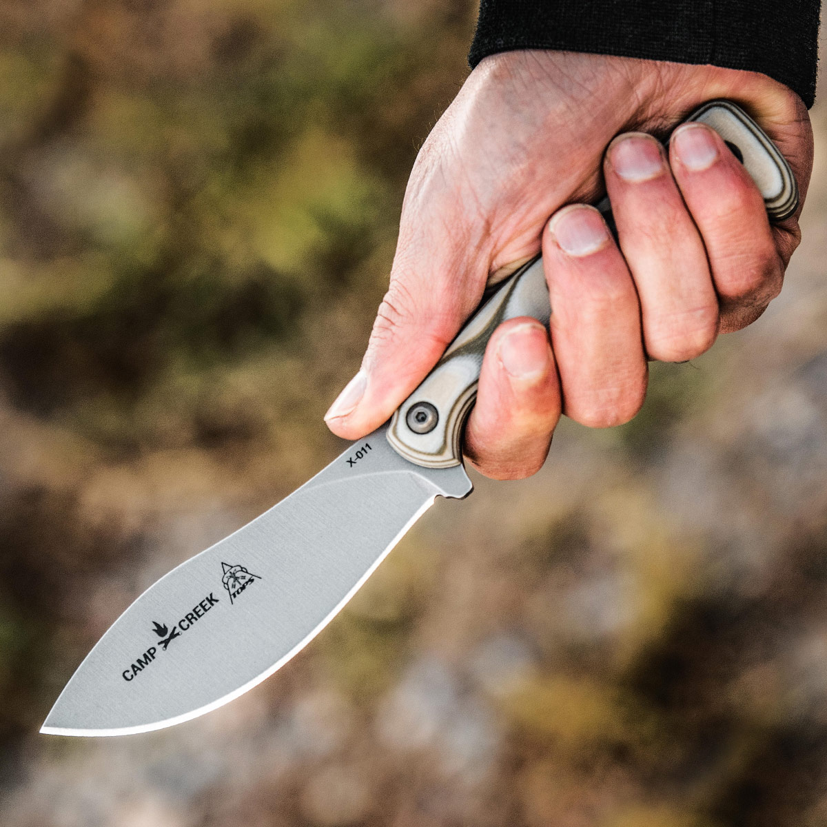 TOPS Camp Creek Fixed Blade Knife Camo 4.38 Inch Plain Tumbled Nessmuk TPCPCK01 View 7