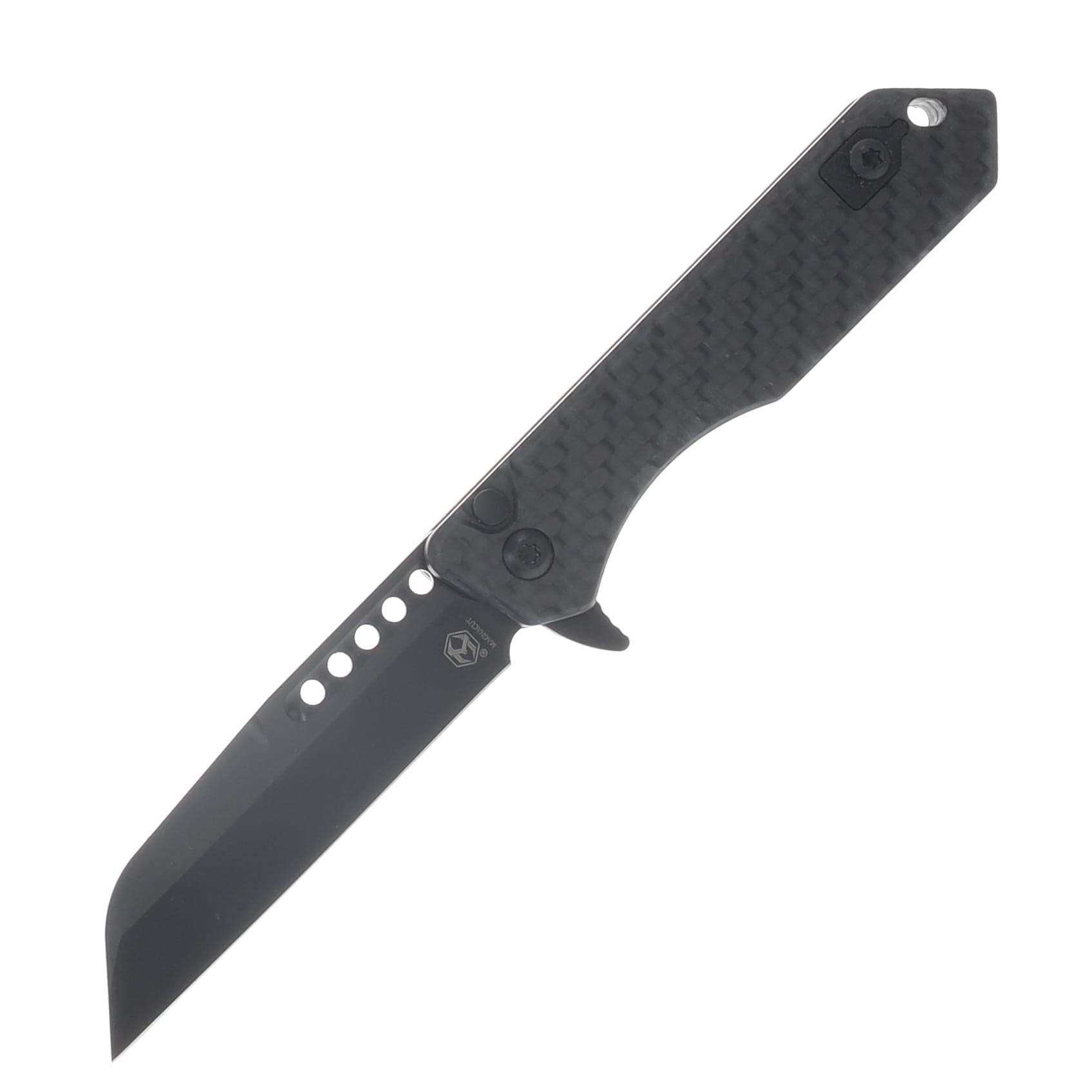 Heretic Jinn Button Lock Folding Knife DLC Magnacut Wharncliffe/Titanium with Glow Carbon Fiber Chassis View 1