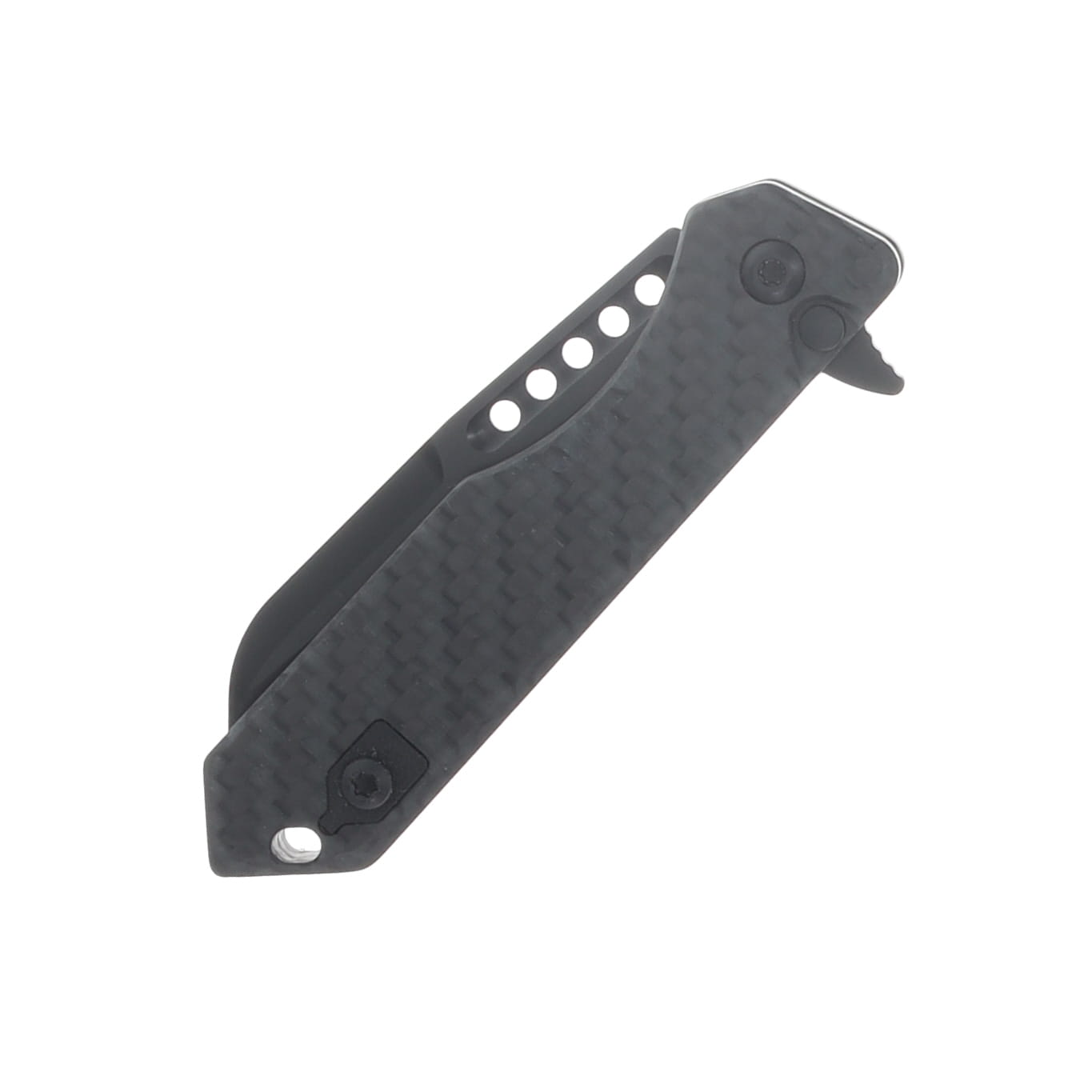 Heretic Jinn Button Lock Folding Knife DLC Magnacut Wharncliffe/Titanium with Glow Carbon Fiber Chassis View 5