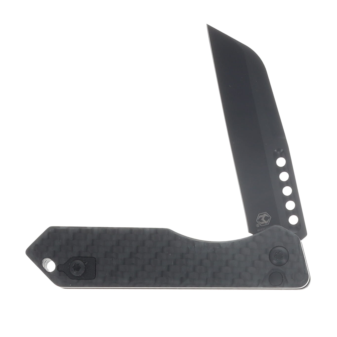Heretic Jinn Button Lock Folding Knife DLC Magnacut Wharncliffe/Titanium with Glow Carbon Fiber Chassis View 3