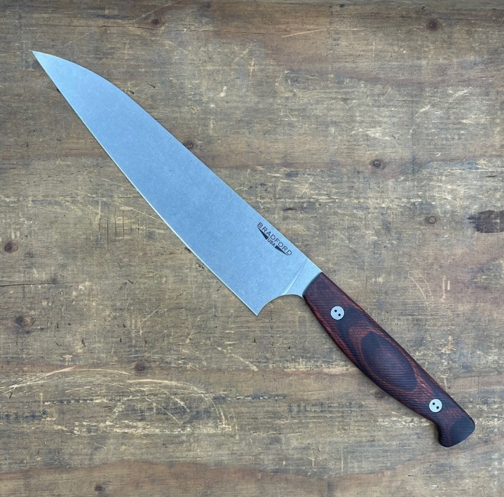 Bradford 8" Chef Knife Light Stonewash Magnacut/3D Microtextured Rosewood View 1
