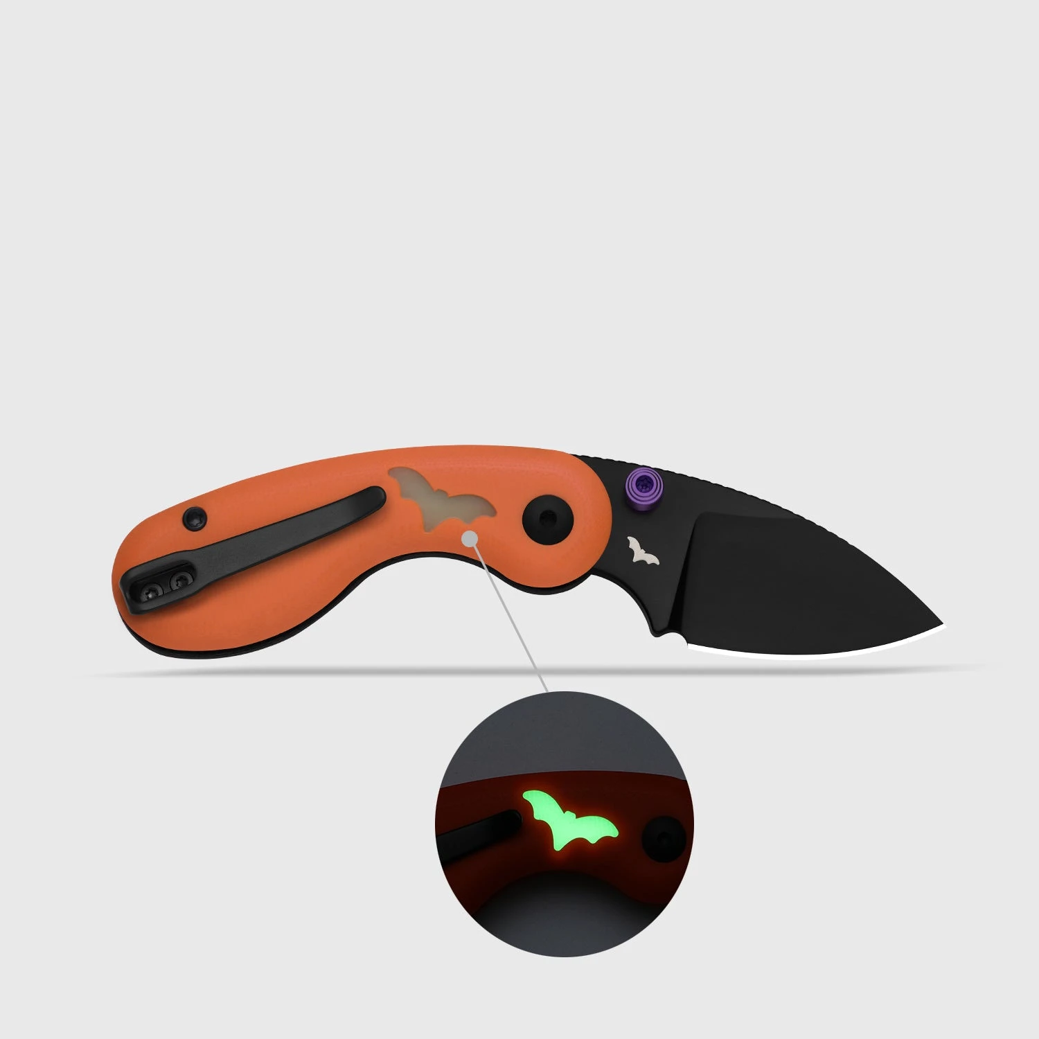 Kizer Halloween 2026 Microbe Button Linerlock Folding Knife PVD Blade/Glow in the Dark Bat and Jack O Lantern Orange G-10 V2742HW1 View 2