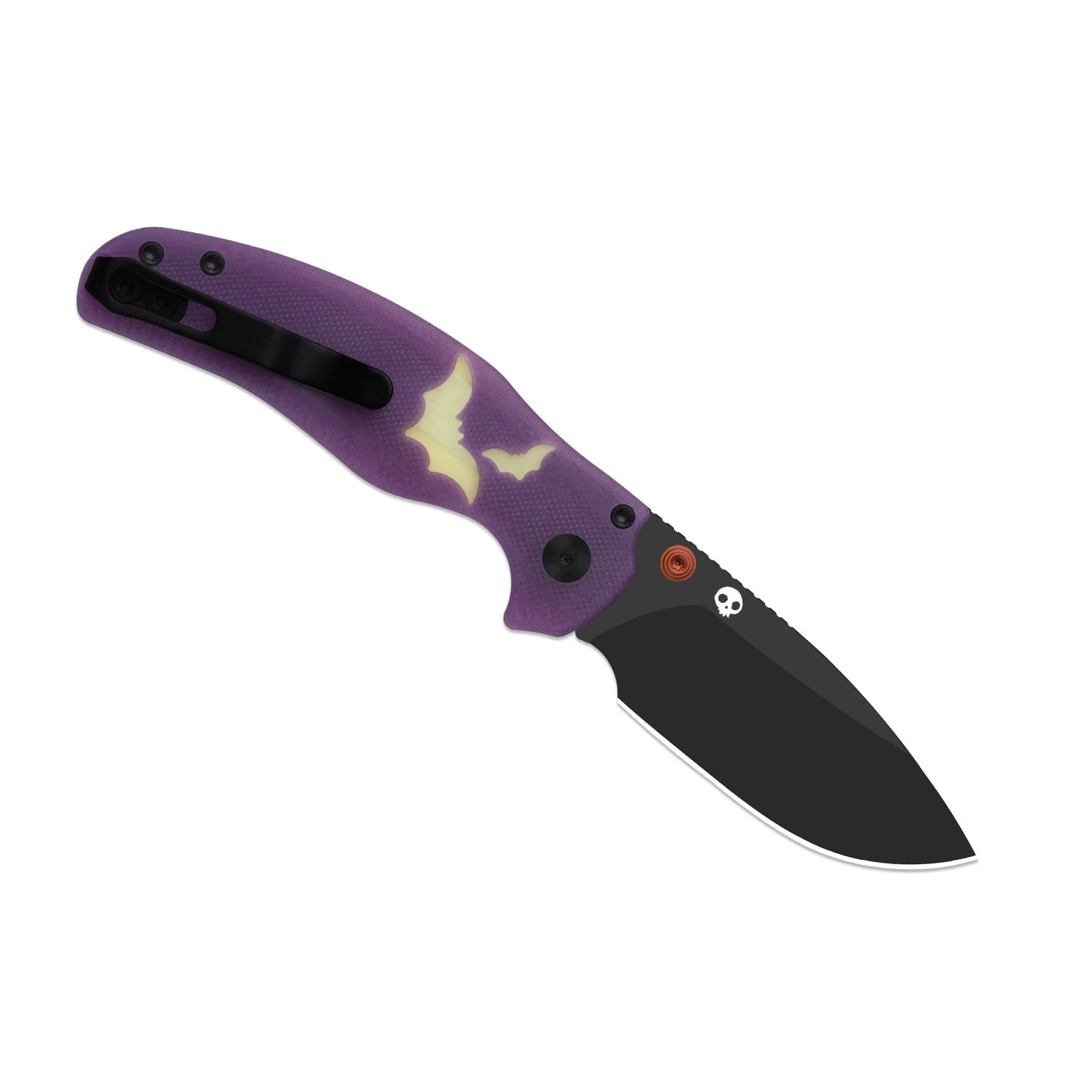 Kizer Halloween 2026 C01C 2.9 Clutch Lock Folding Knife Matte DLC Ultra Elmax/Glow In The Dark Bats Purple G-10 KI3488.29BDHW1 View 5