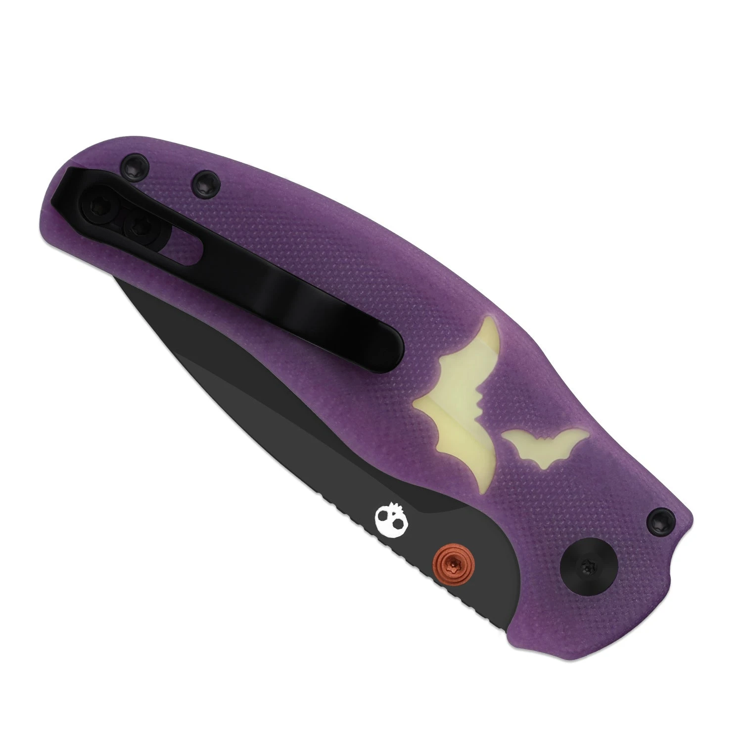 Kizer Halloween 2026 C01C 2.9 Clutch Lock Folding Knife Matte DLC Ultra Elmax/Glow In The Dark Bats Purple G-10 KI3488.29BDHW1 View 9