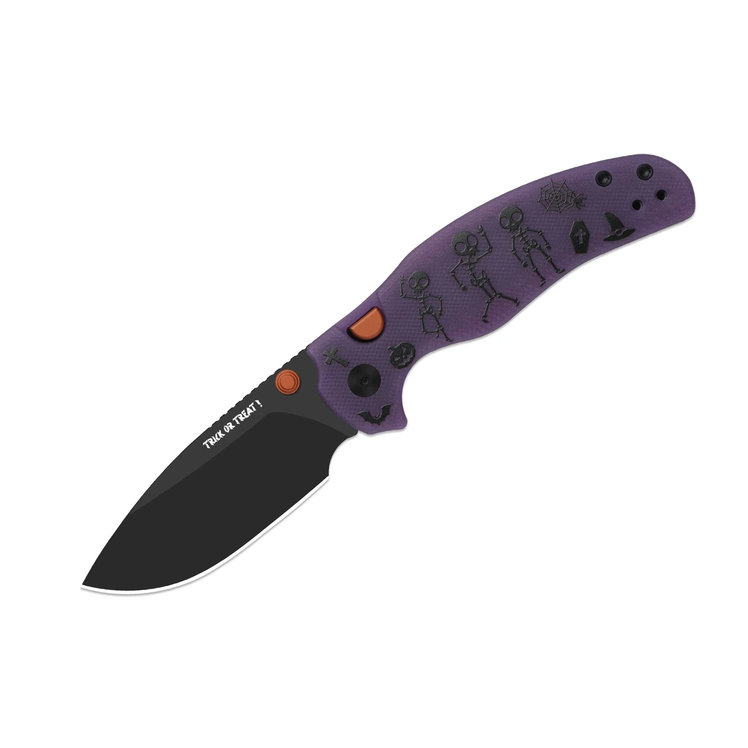 Kizer Halloween 2026 C01C 2.9 Clutch Lock Folding Knife Matte DLC Ultra Elmax/Glow In The Dark Bats Purple G-10 KI3488.29BDHW1 View 4