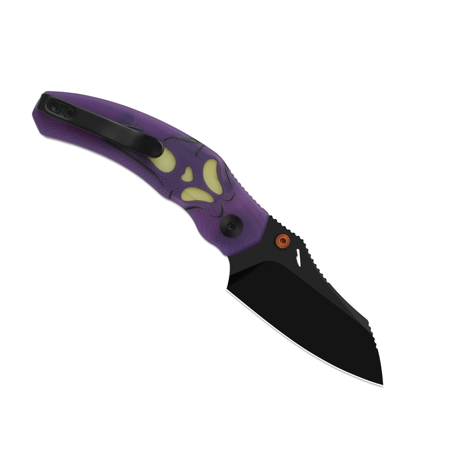 Kizer Halloween 2026 Mini Bulldog Clutch Lock Folding Knife PVD Nitro V/Glow In The Dark Screaming Ghost Face Purple G-10 V3672SBDHW1 View 3