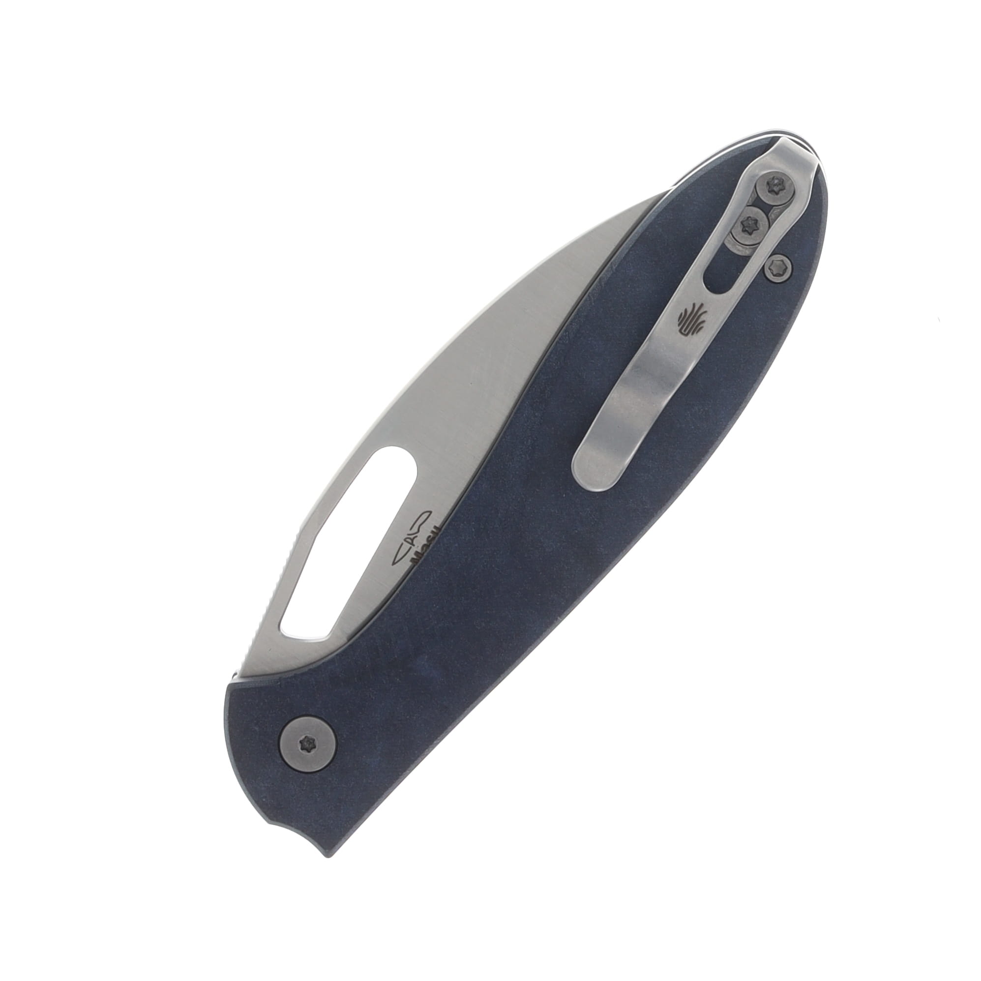 Kizer Masu Button Linerlock Folding Knife Satin 14C28N/Blue Canyon Richlite V3697A1 View 6