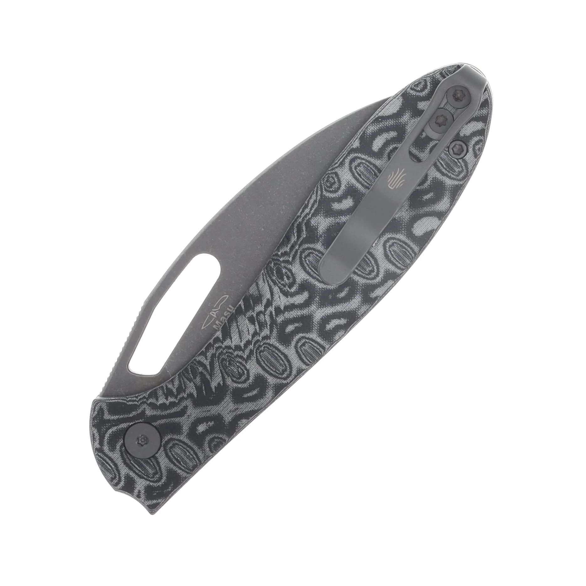 Kizer Masu Button Linerlock Folding Knife Gray PVD 14C28N/Black and Gray Vortex Micarta V3697A2 View 6