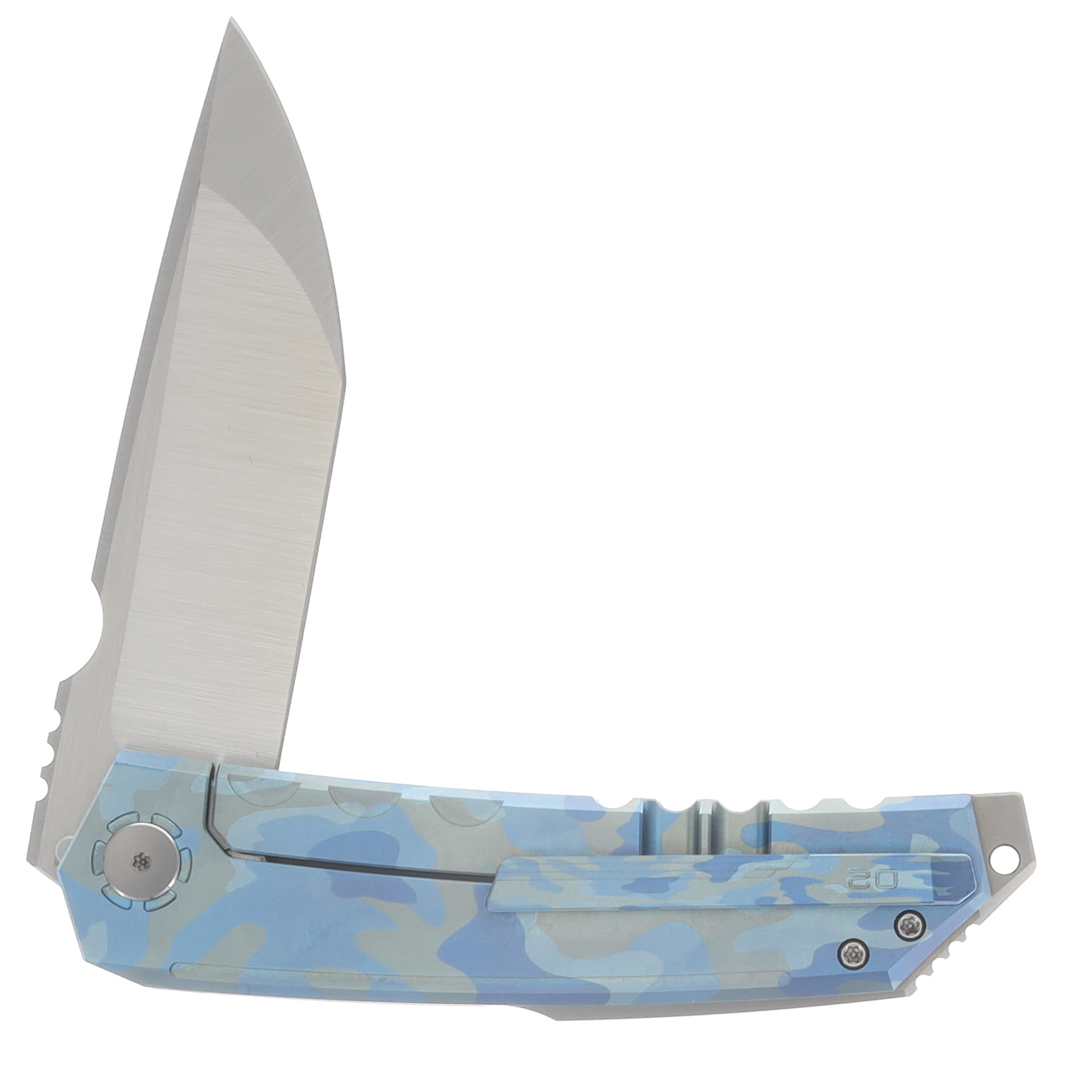 WE Knife Co Navy Inspired Capstan Folder Blue Terrain TI Handle Hand Polished Satin M390 Blade WE24047-3 View 4