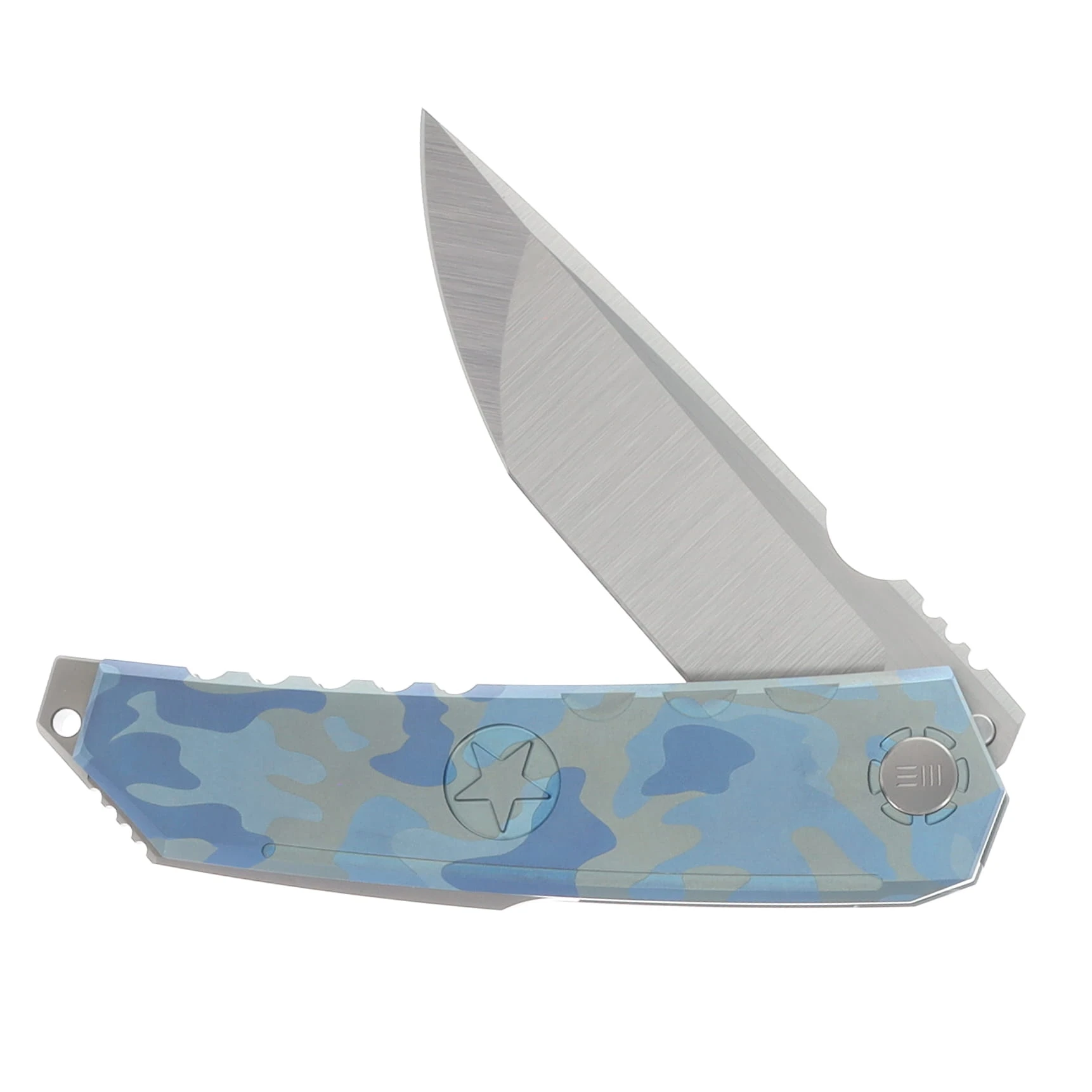 WE Knife Co Navy Inspired Capstan Folder Blue Terrain TI Handle Hand Polished Satin M390 Blade WE24047-3 View 3