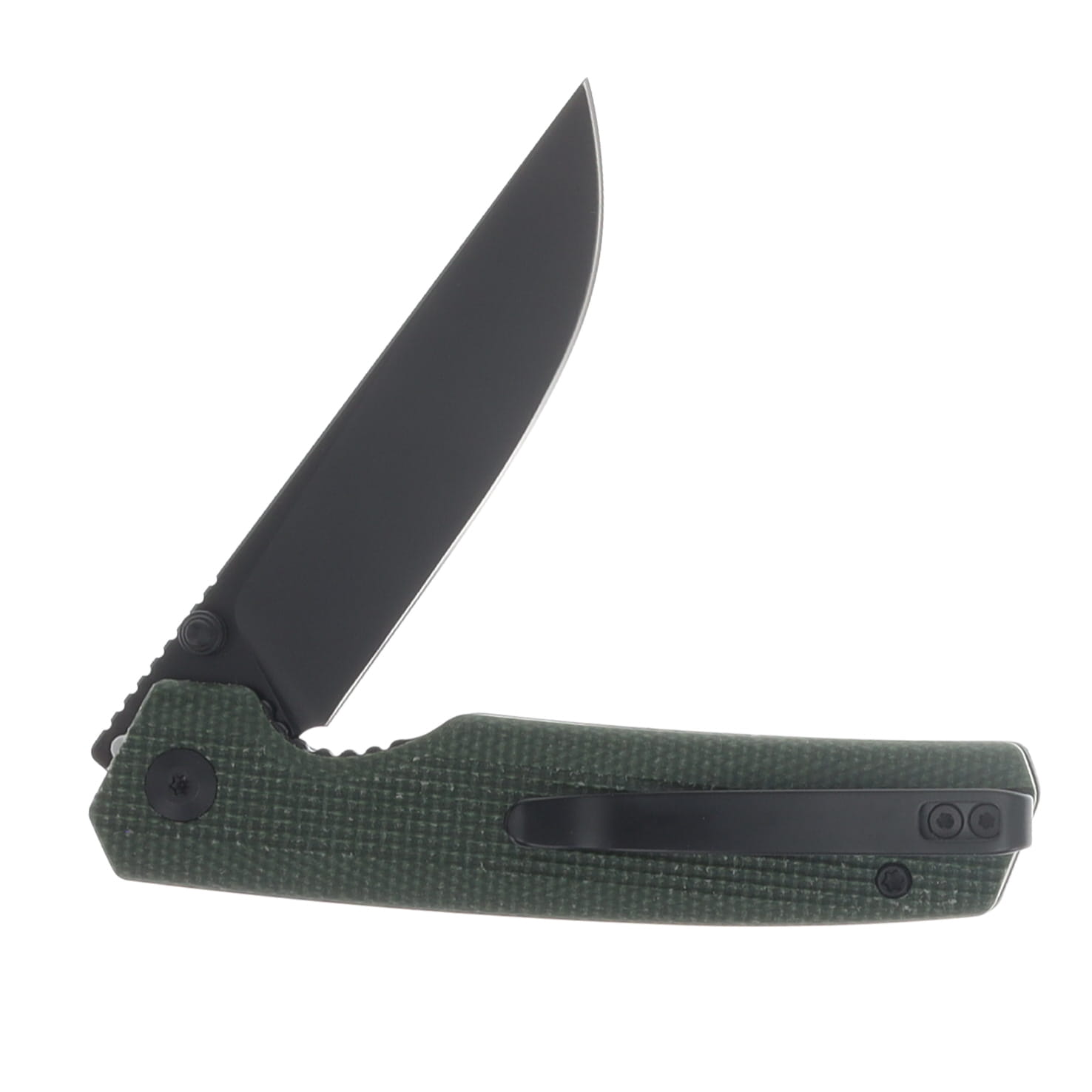 Sencut Stria Folding Knife Milled Green Canvas Micarta Handle Black D2 Blade S25112-2 View 4