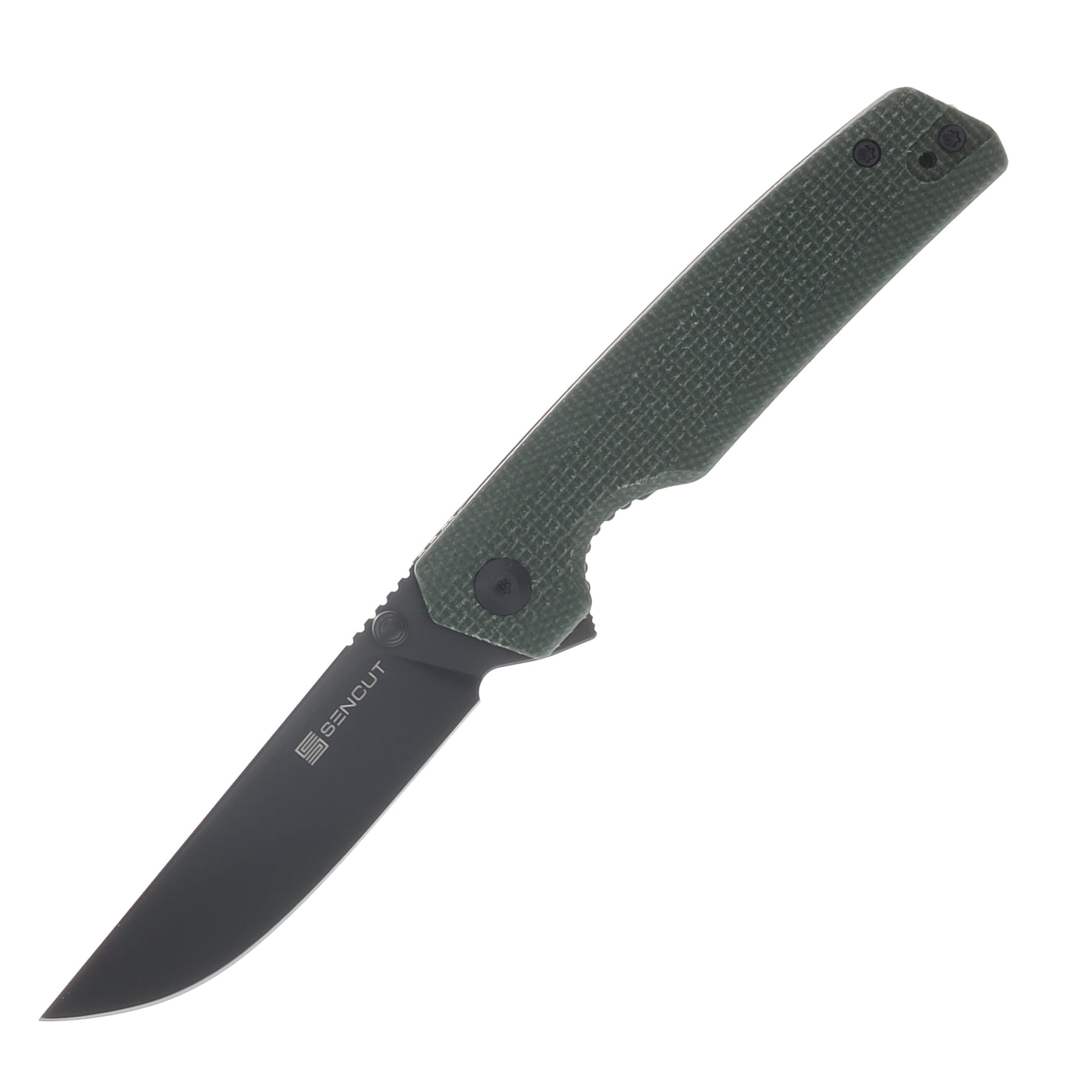 Sencut Stria Folding Knife Milled Green Canvas Micarta Handle Black D2 Blade S25112-2 View 1