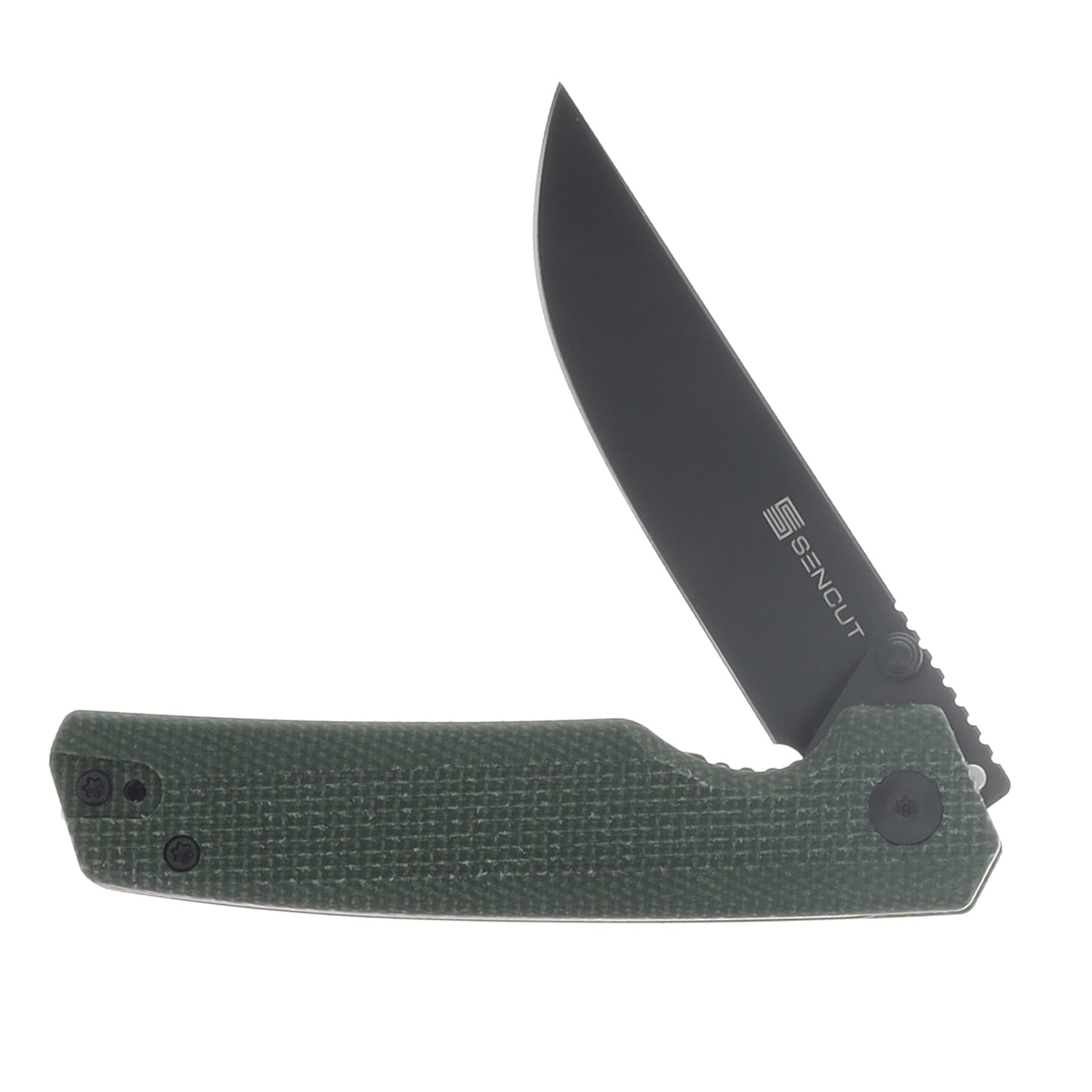 Sencut Stria Folding Knife Milled Green Canvas Micarta Handle Black D2 Blade S25112-2 View 3
