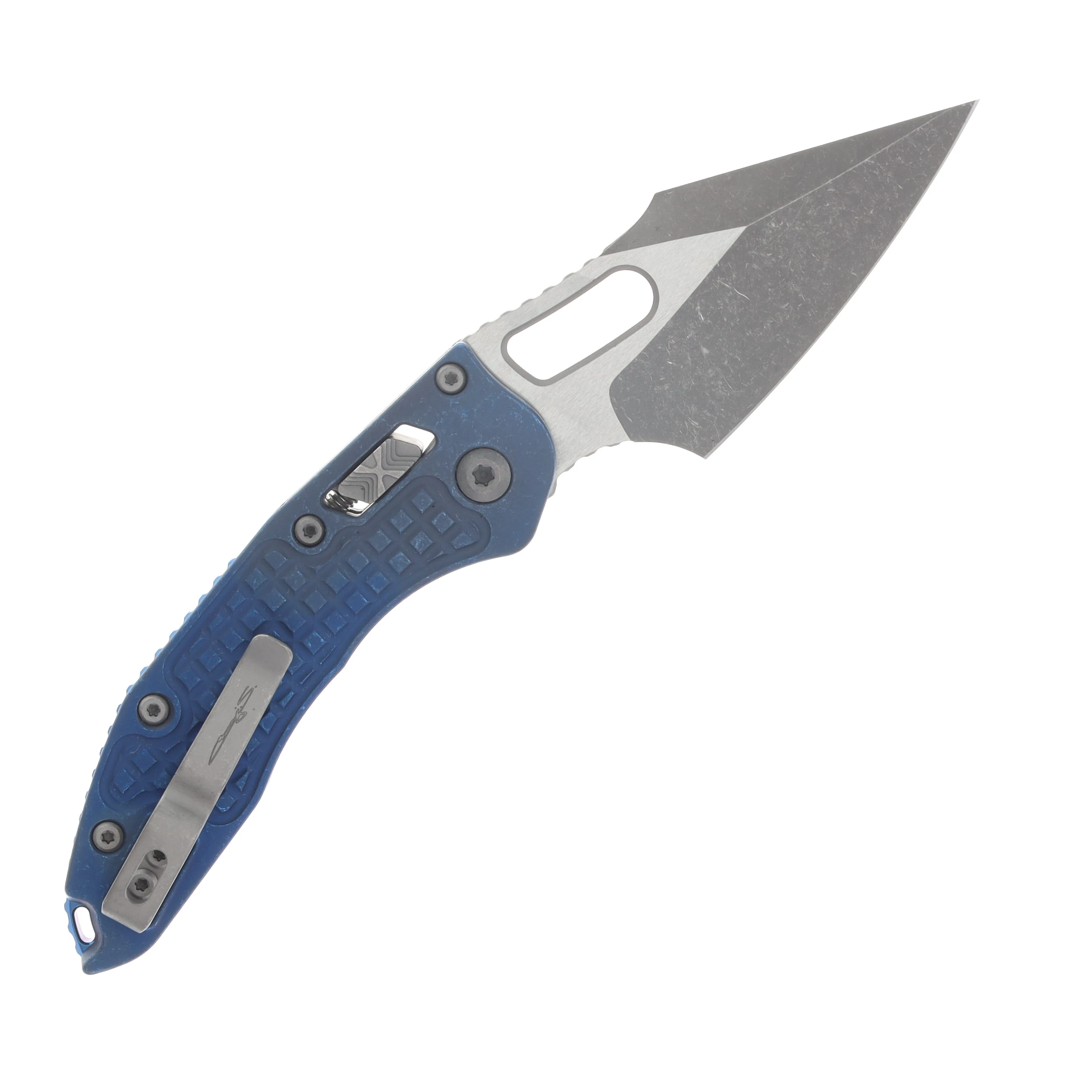 Microtech Stitch- RAM-LOK Folder Marfione Select Apocalyptic Antique Blue Anodized Frag TI W/Blue TI Accent Apocalyptic Finish Stainless MT169RL10APFRMS2 View 2