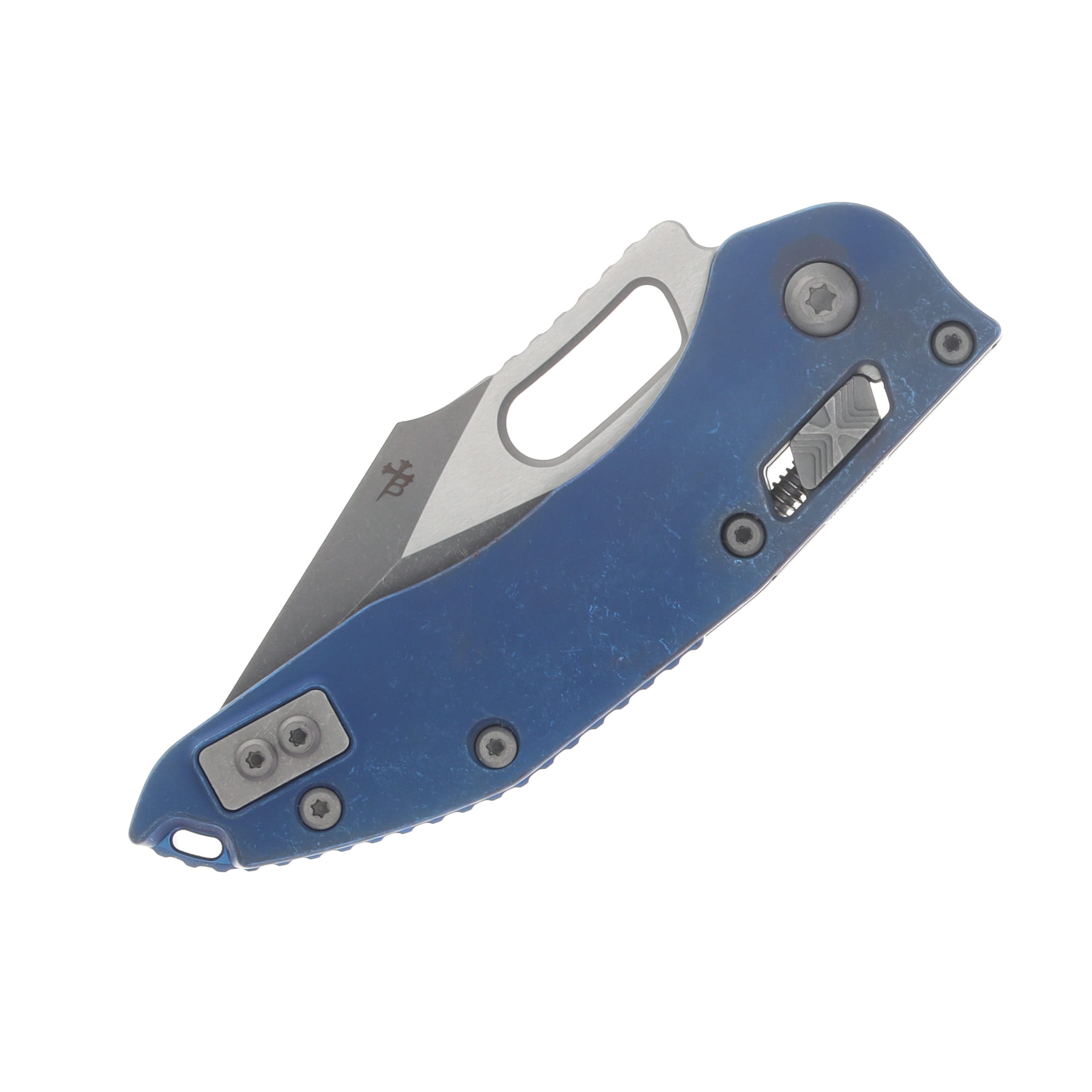 Microtech Stitch RAM-LOK Folder Marfione Select Apocalyptic Antique Blue Anodized Slab Side TI W/Blue TI Accent Apocalyptic Finish Stainless MT169RL10APMS2 View 5