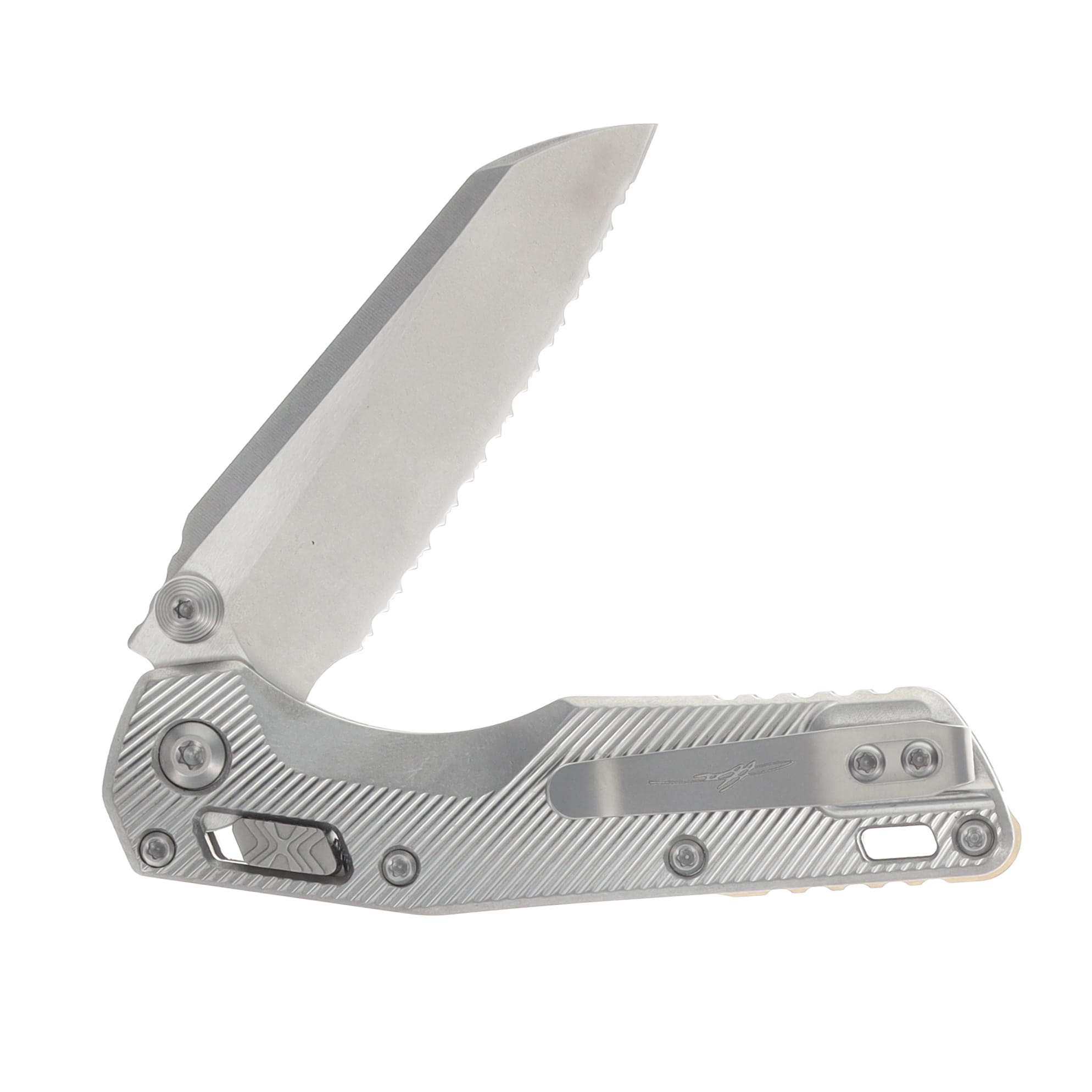 Microtech MSI Mini RAM-LOK Full Serrated Folder Marfione Select SW -SW Fluted TI W Bronze TI Accent Double Vapor Blast Stainless MT210M12FLMS2 View 4