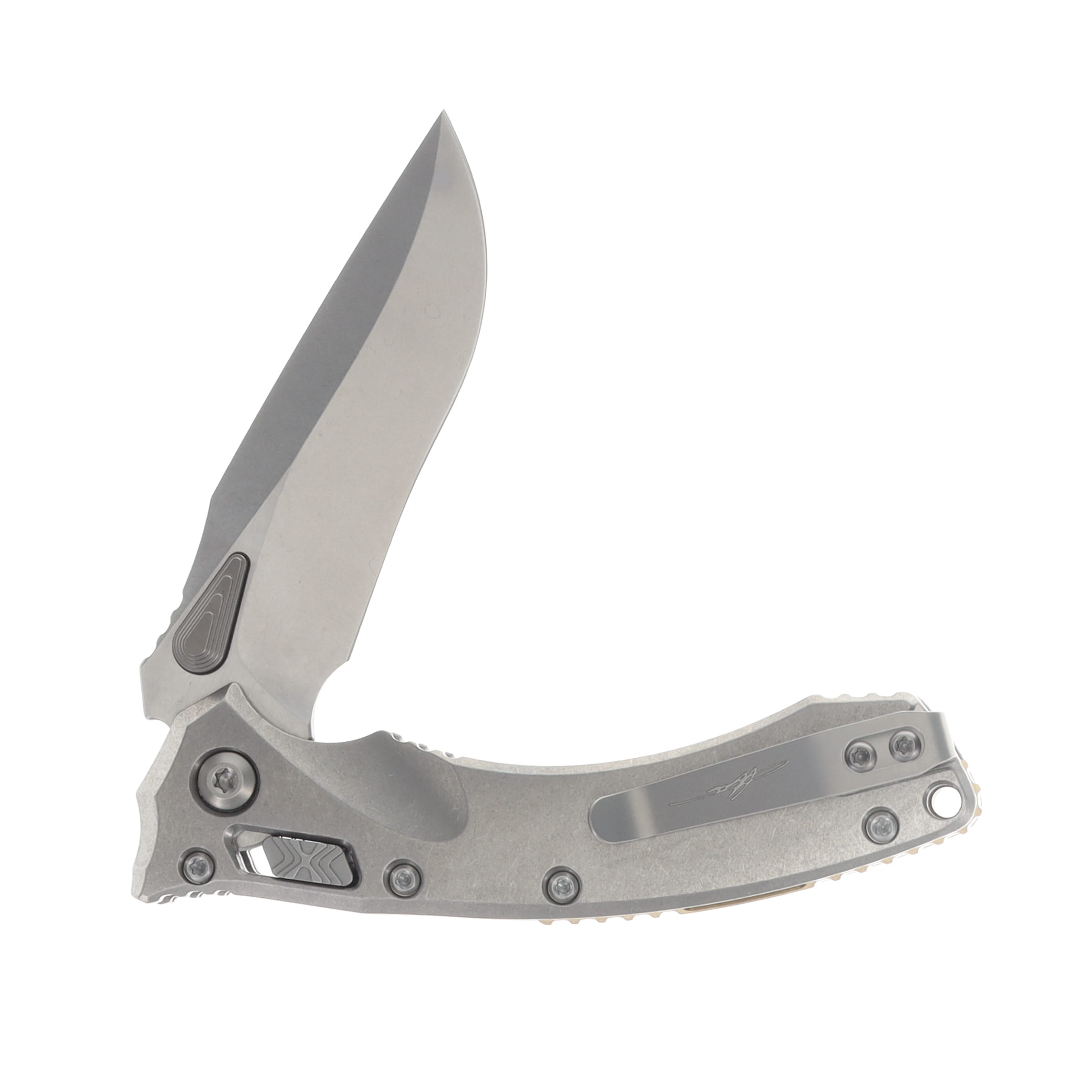 Microtech Amphibian Mini – RAM-LOK Folder Marfione Select SW - SW Slab Side TI W/Bronze TI Accent Double Vapor Blast Stainless MT137MRL10MS1 View 4