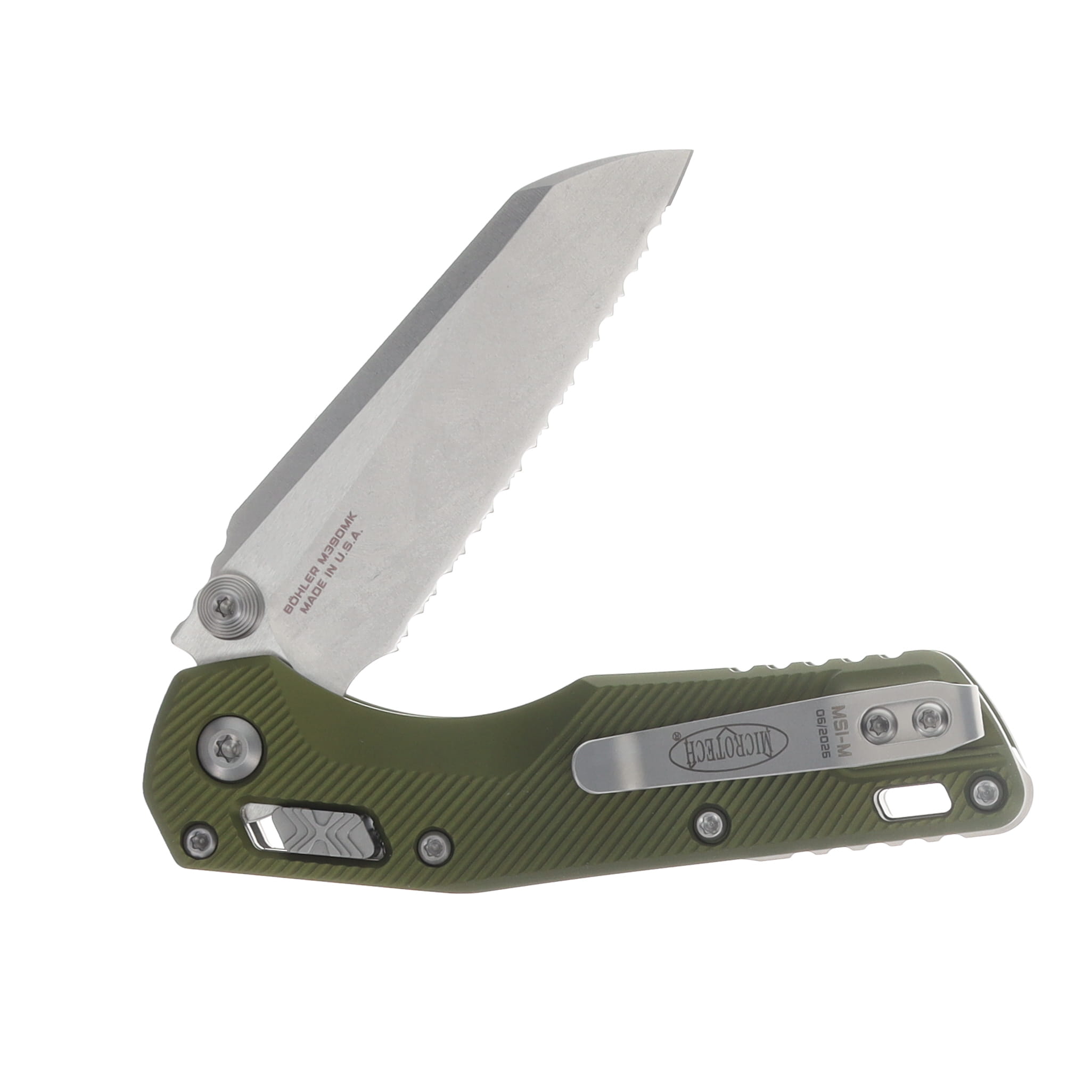 Microtech MSI Mini RAM-LOK Folder SW Full Serrate Fluted Aluminum OD Green MT210M12FLOD View 4