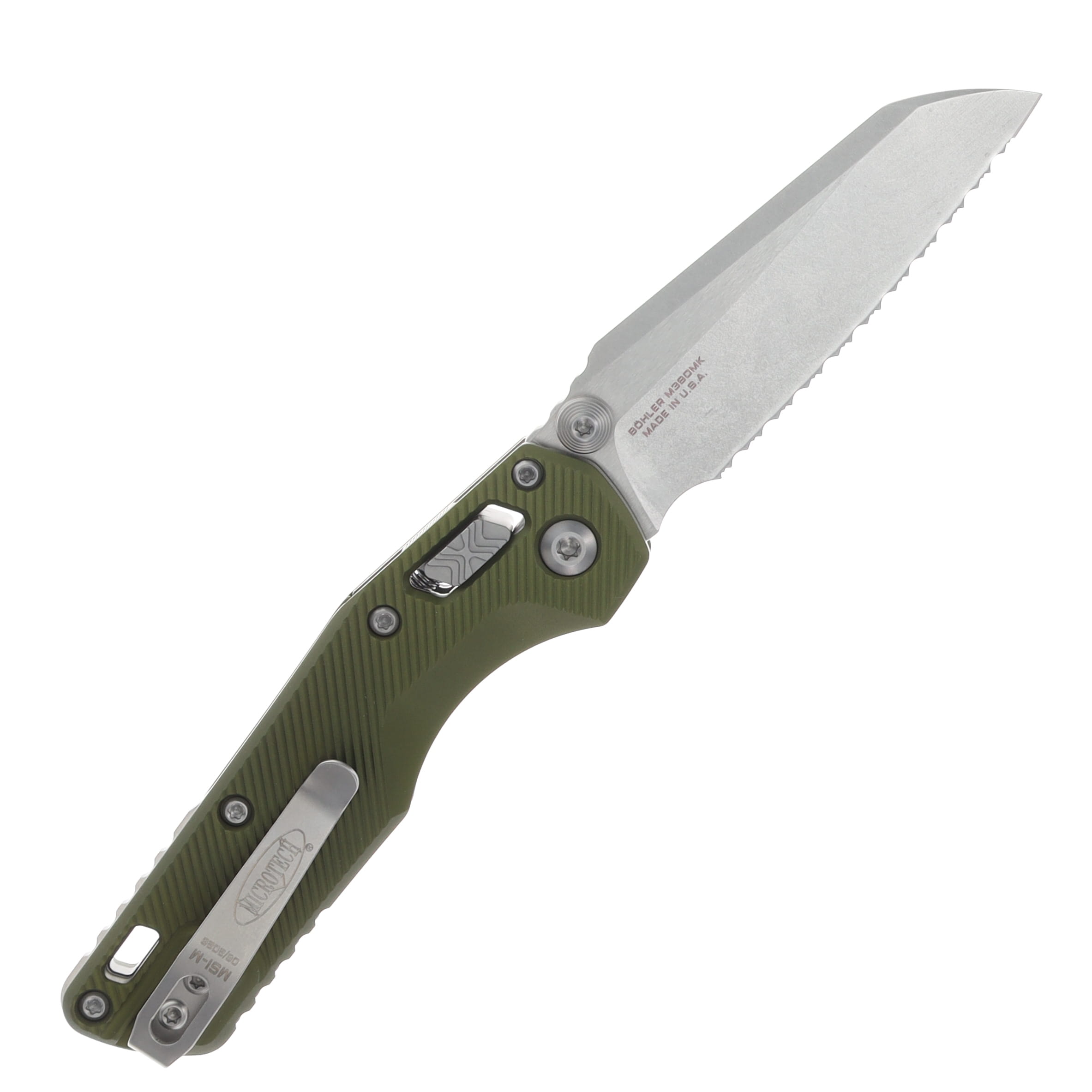 Microtech MSI Mini RAM-LOK Folder SW Full Serrate Fluted Aluminum OD Green MT210M12FLOD View 2