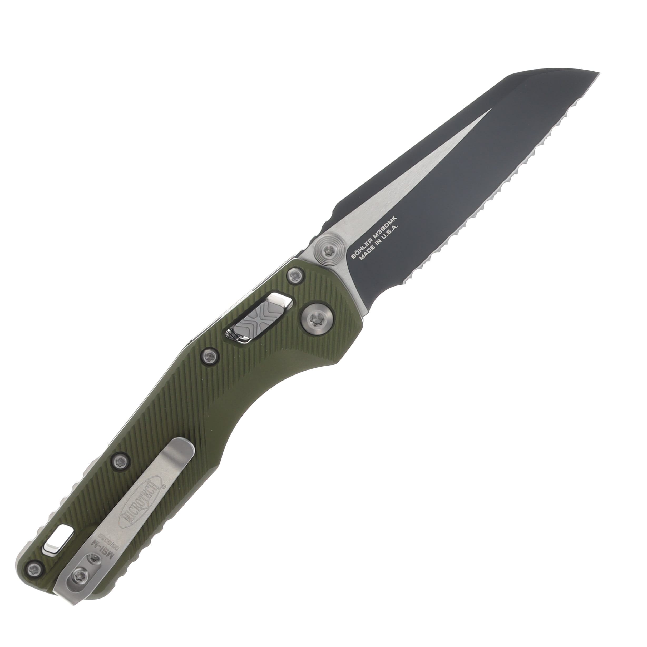 Microtech MSI Mini RAM-LOK Folder Black Full Serrate Fluted Aluminum OD Green MT210M3FLOD View 2