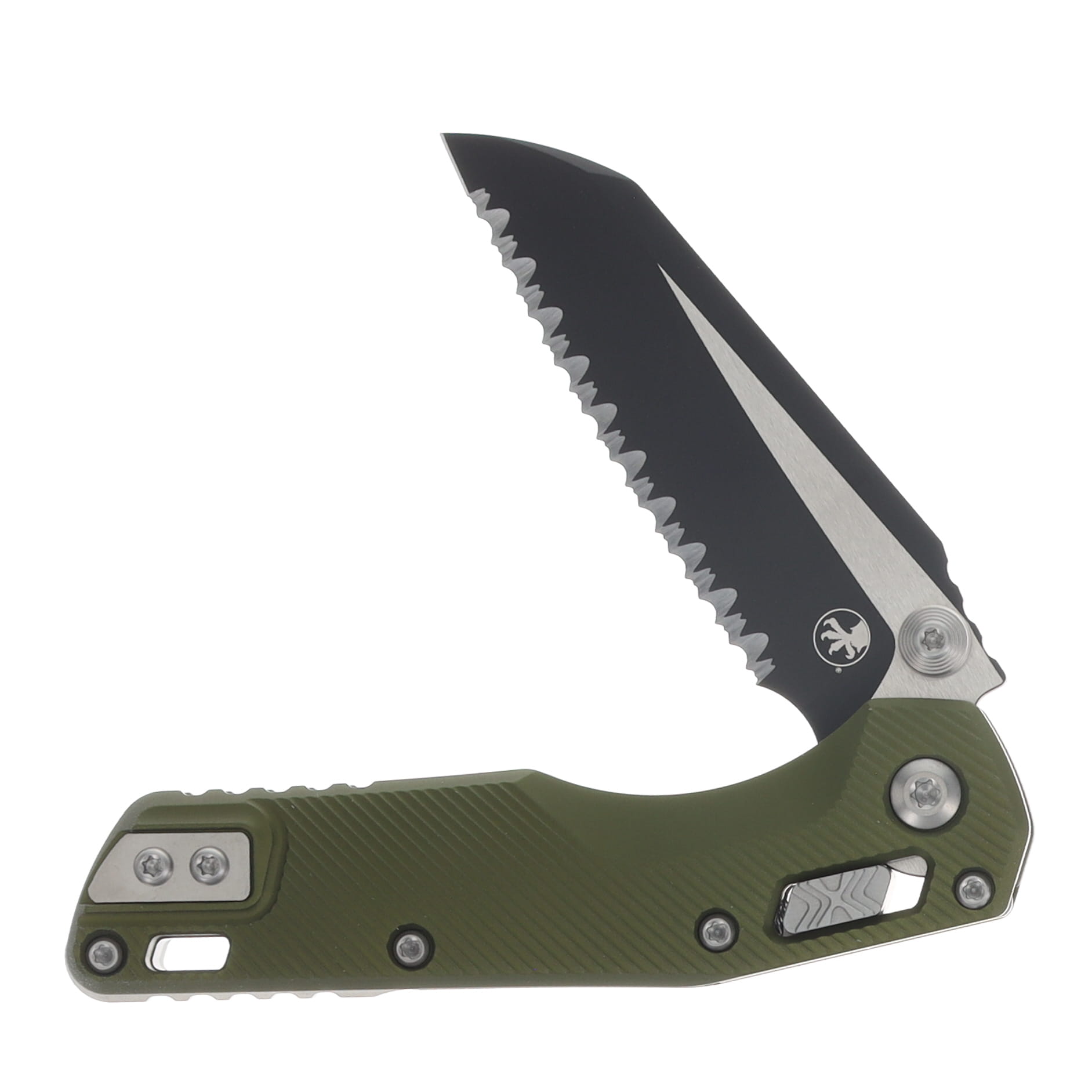 Microtech MSI Mini RAM-LOK Folder Black Full Serrate Fluted Aluminum OD Green MT210M3FLOD View 3