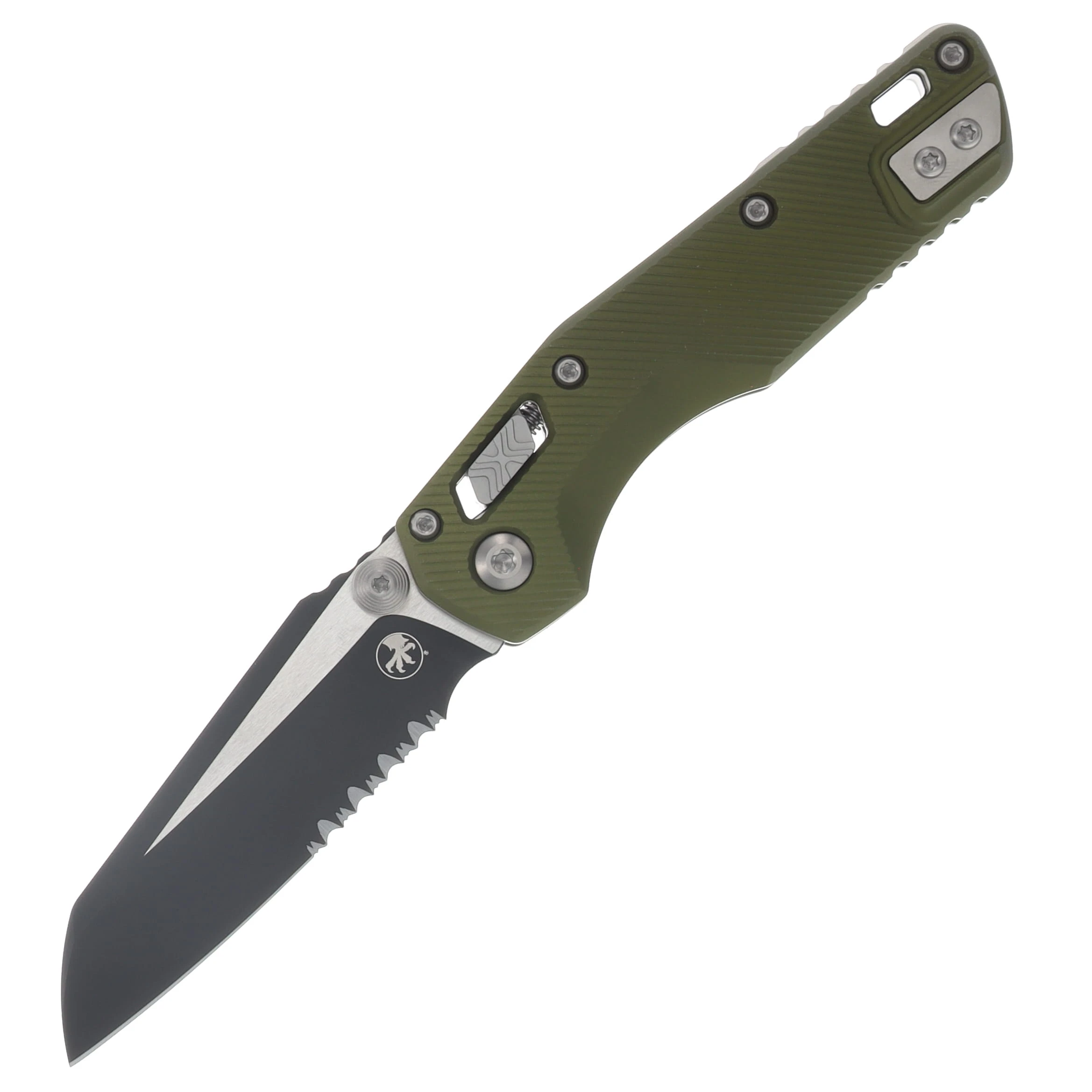 Microtech MSI Mini RAM-LOK Folder Black Part Serrate Fluted Aluminum OD Green MT210M2FLOD View 1