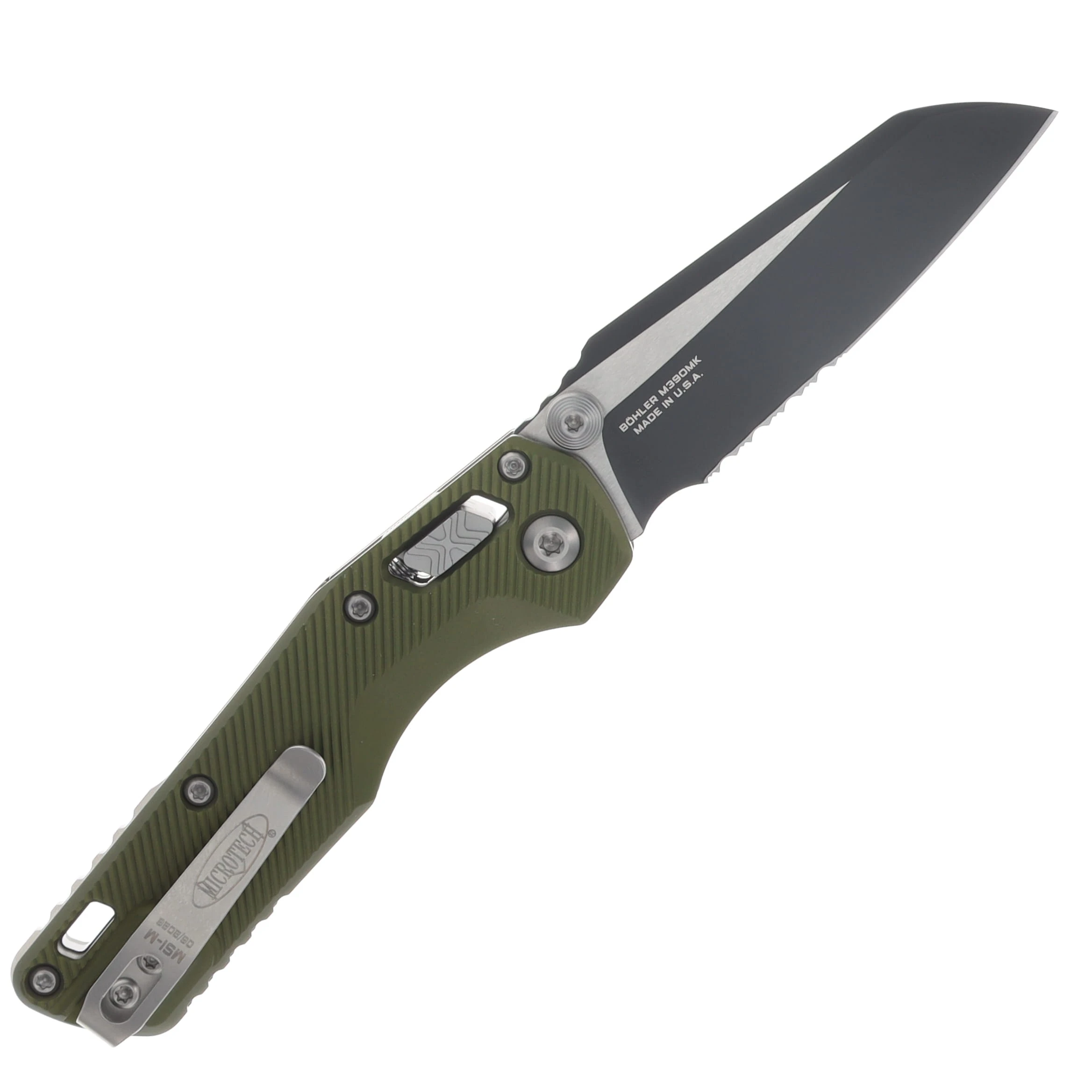 Microtech MSI Mini RAM-LOK Folder Black Part Serrate Fluted Aluminum OD Green MT210M2FLOD View 2