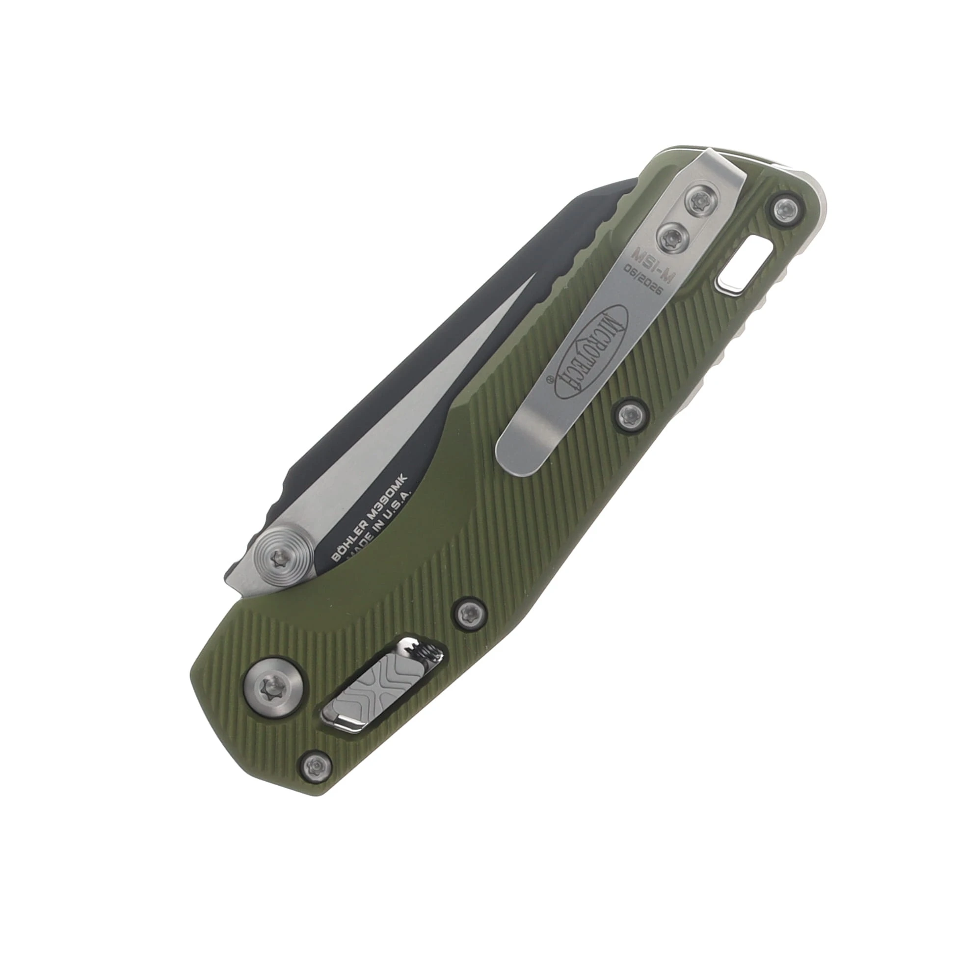 Microtech MSI Mini RAM-LOK Folder Black Part Serrate Fluted Aluminum OD Green MT210M2FLOD View 6